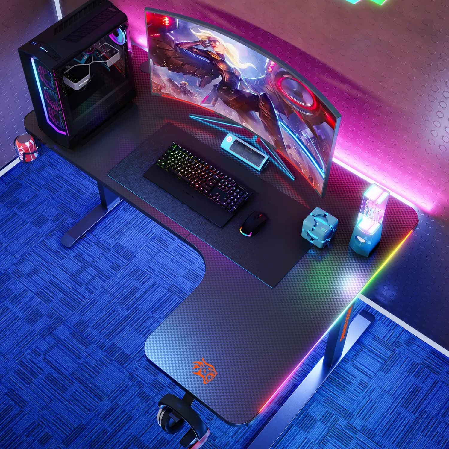 Porodo Gaming Desk - L-Shaped, RGB Lights, Black 2