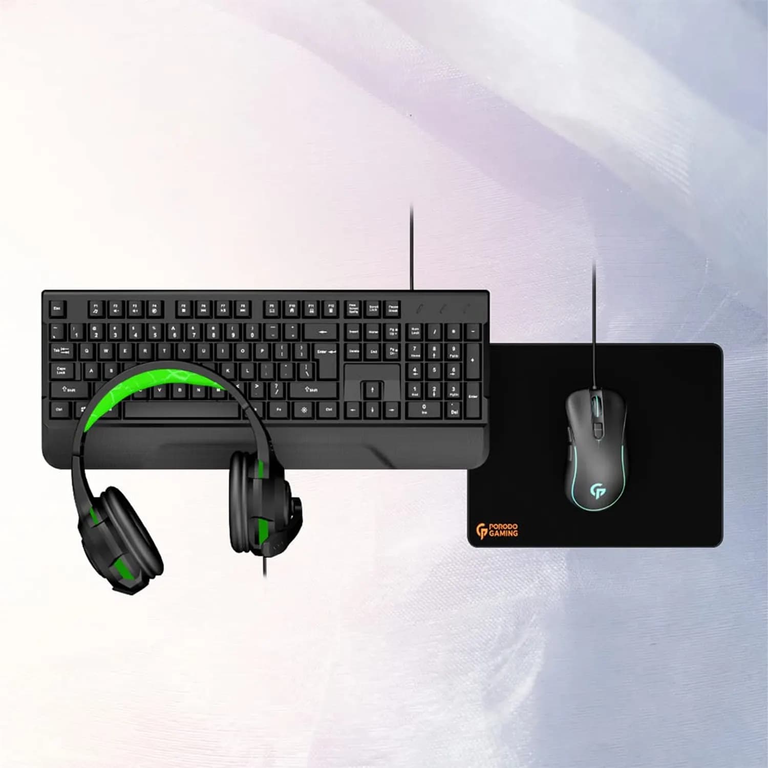Porodo Gaming Set - 4-in-1, Rainbow Keyboard, 800-3400 DPI Mouse, Black 4