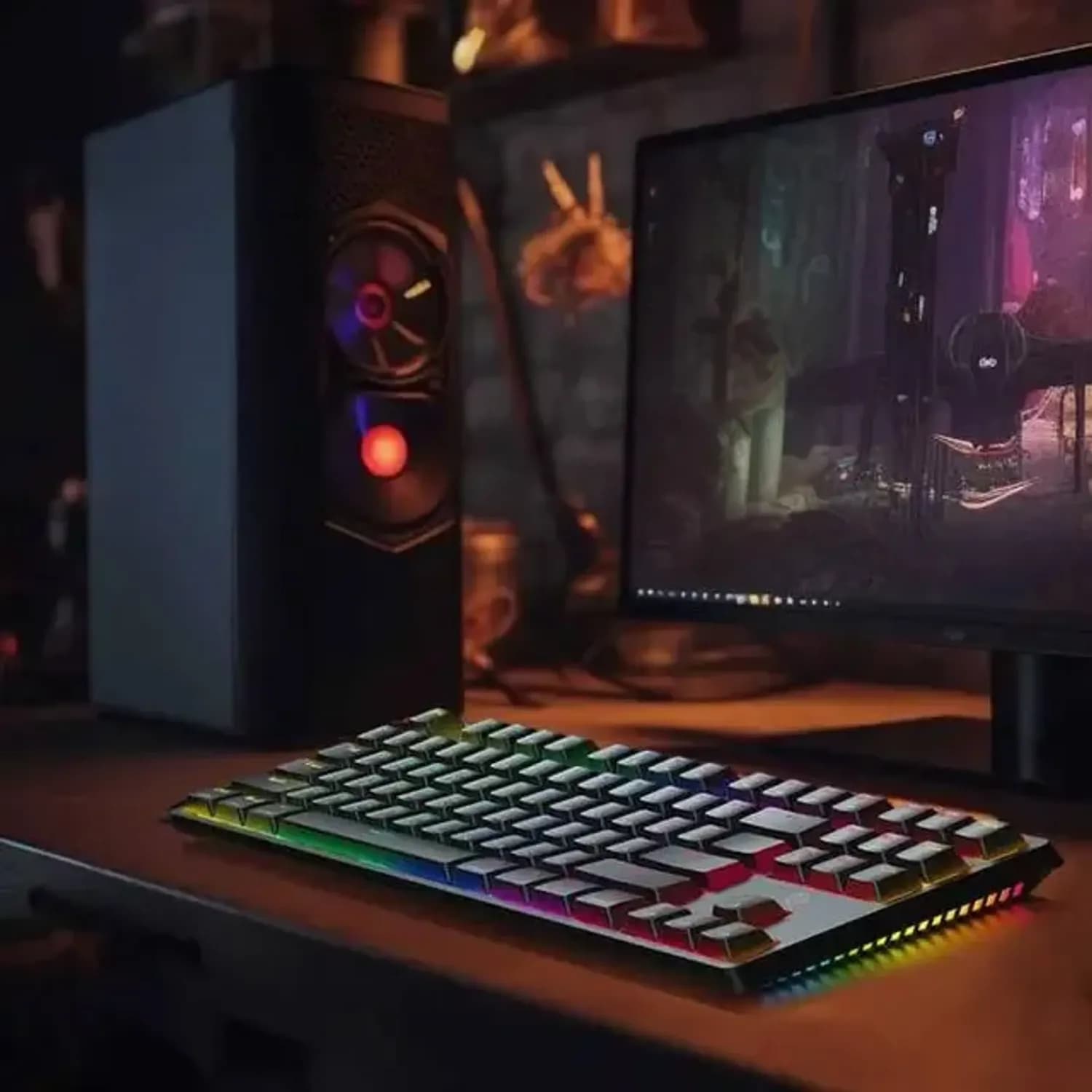 Porodo Mechanical Gaming Keyboard - 3-in-1 Wired/2.4G/Bluetooth, Blue Switch 2