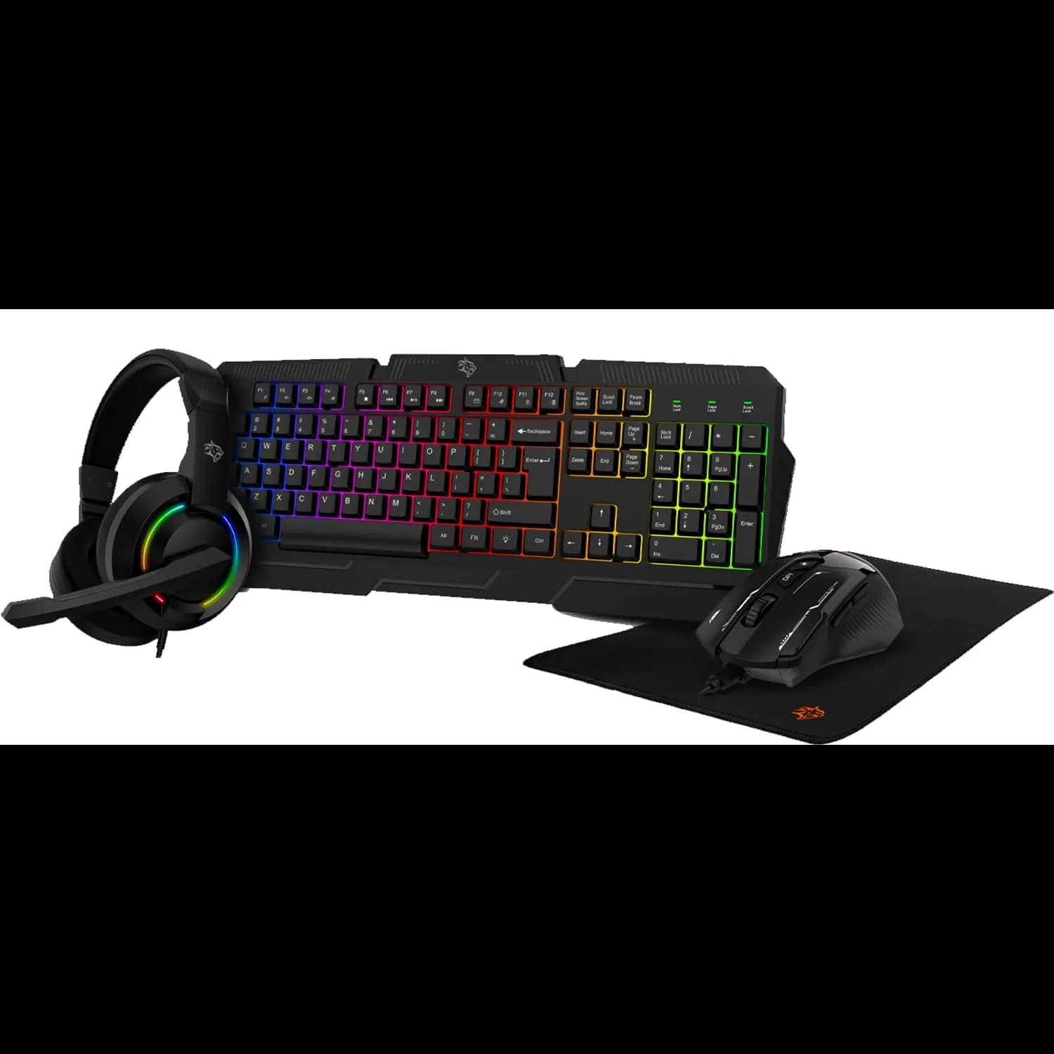 Porodo Gaming Kit - RGB Keyboard with Arabic Keys, Mouse, Headset, XL Mousepad 1