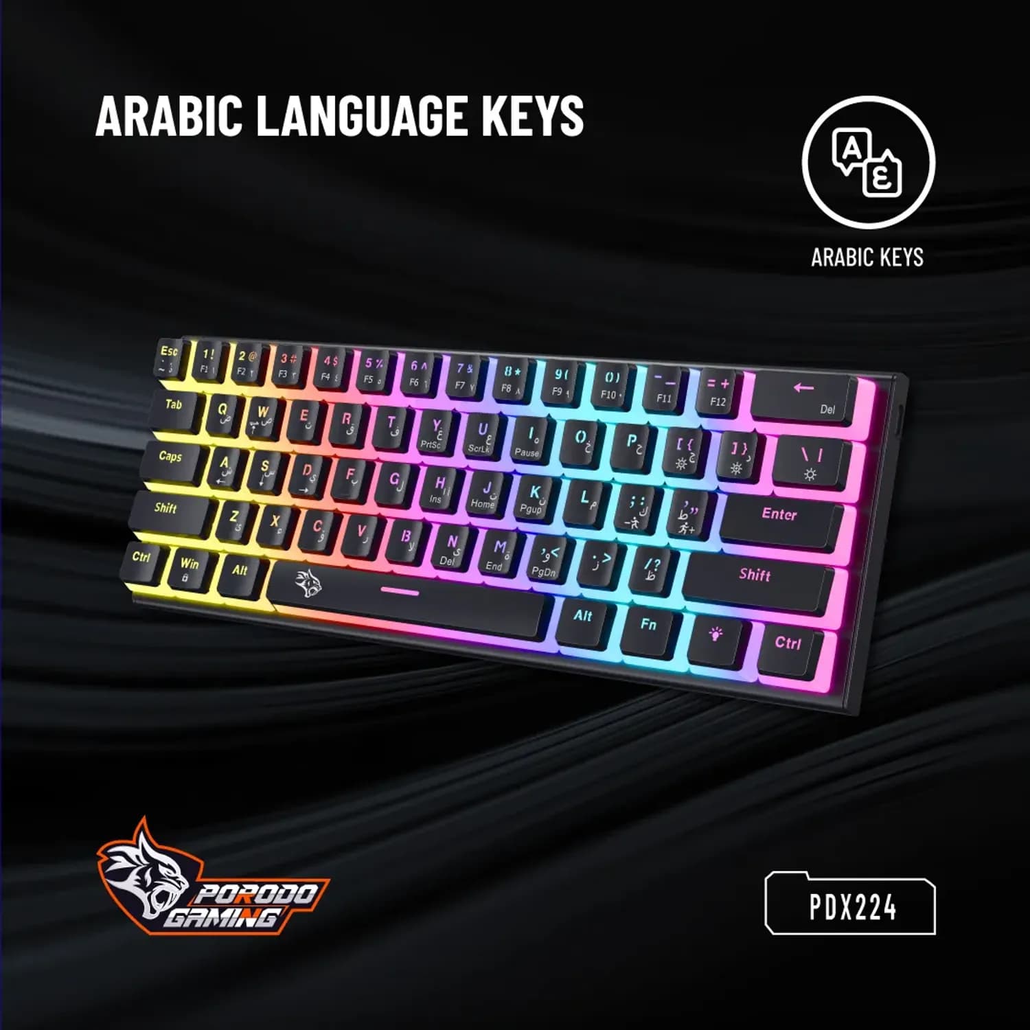 Porodo Mechanical Keyboard - 61 Keys Pudding, Black 2