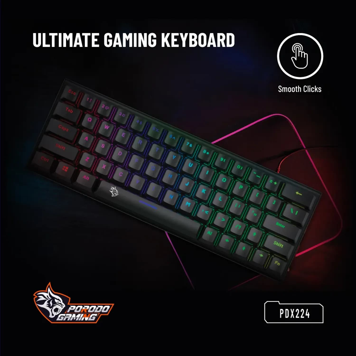 Porodo Mechanical Keyboard - 61 Keys Pudding, Black 5