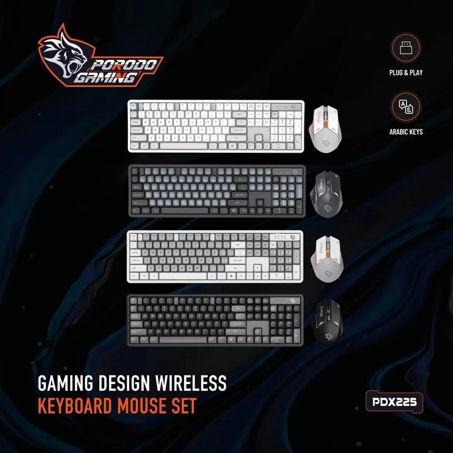 Porodo Wireless Keyboard & Mouse Set - Arabic Keys, Grey 2
