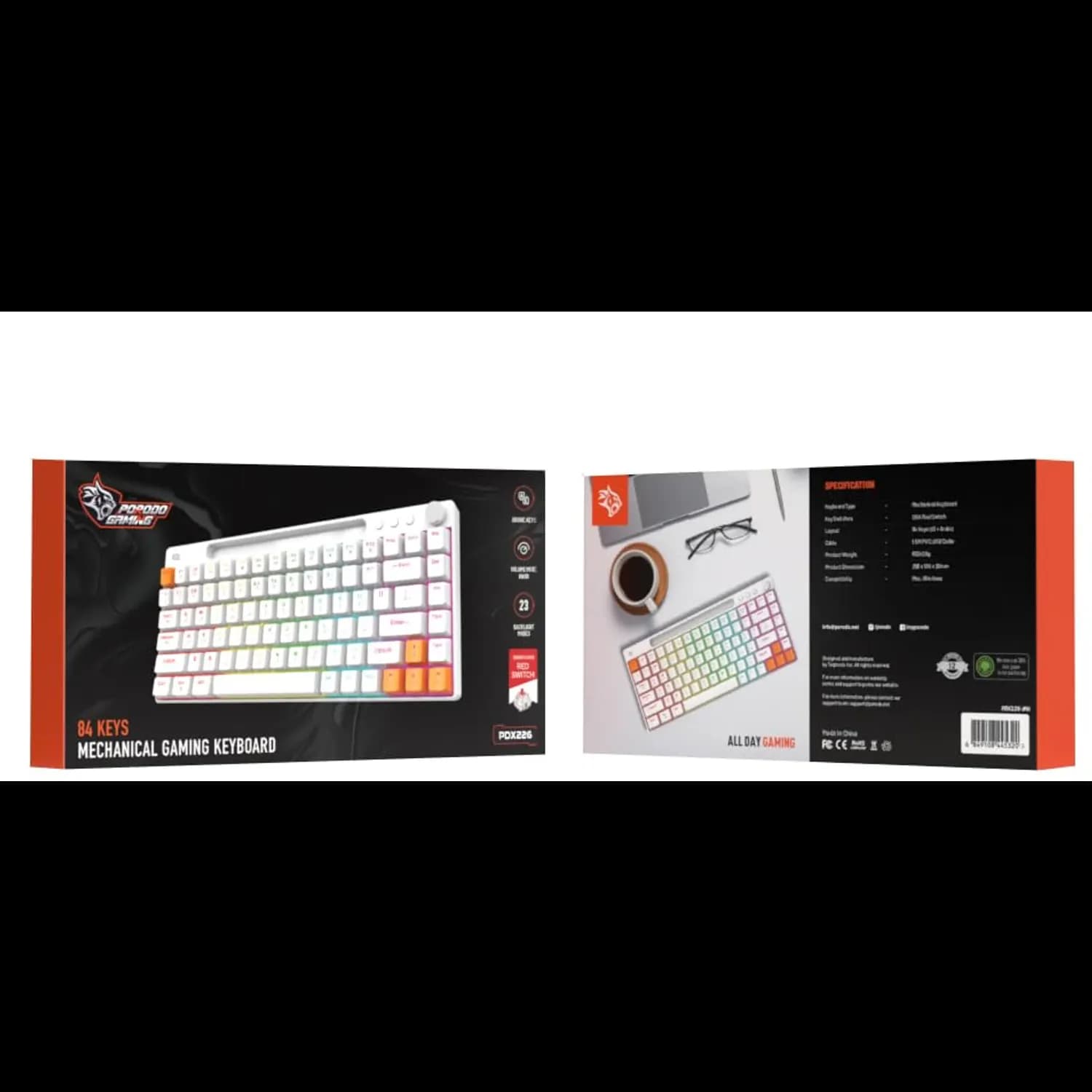 Porodo Mechanical Gaming Keyboard - TKL 87 Keys, Red Switch, White 5