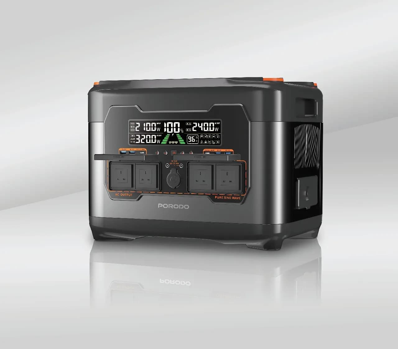 Porodo 2400W Forcebase Portable Power Station - Black/Orange 2