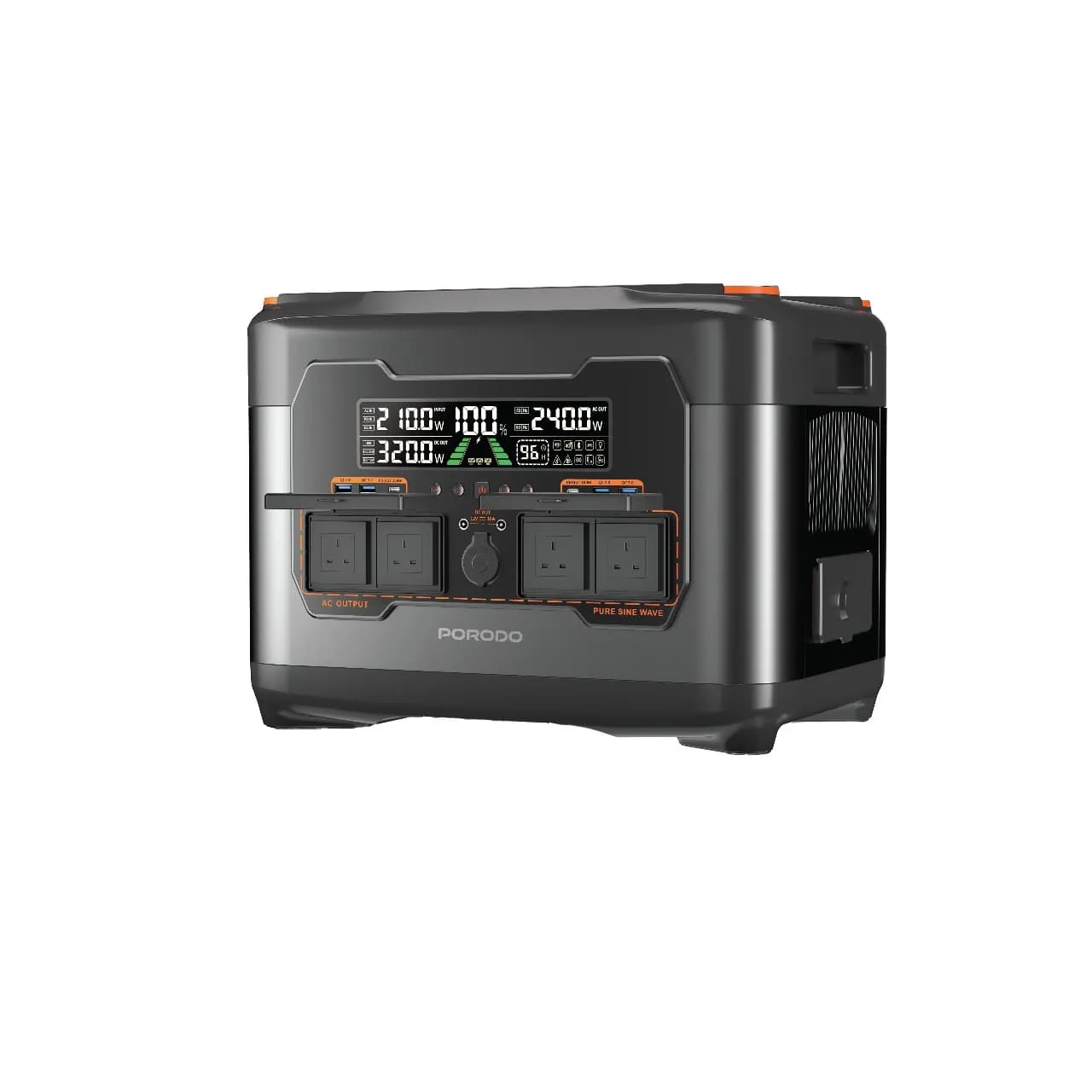 Porodo 2400W Forcebase Portable Power Station - Black/Orange 4