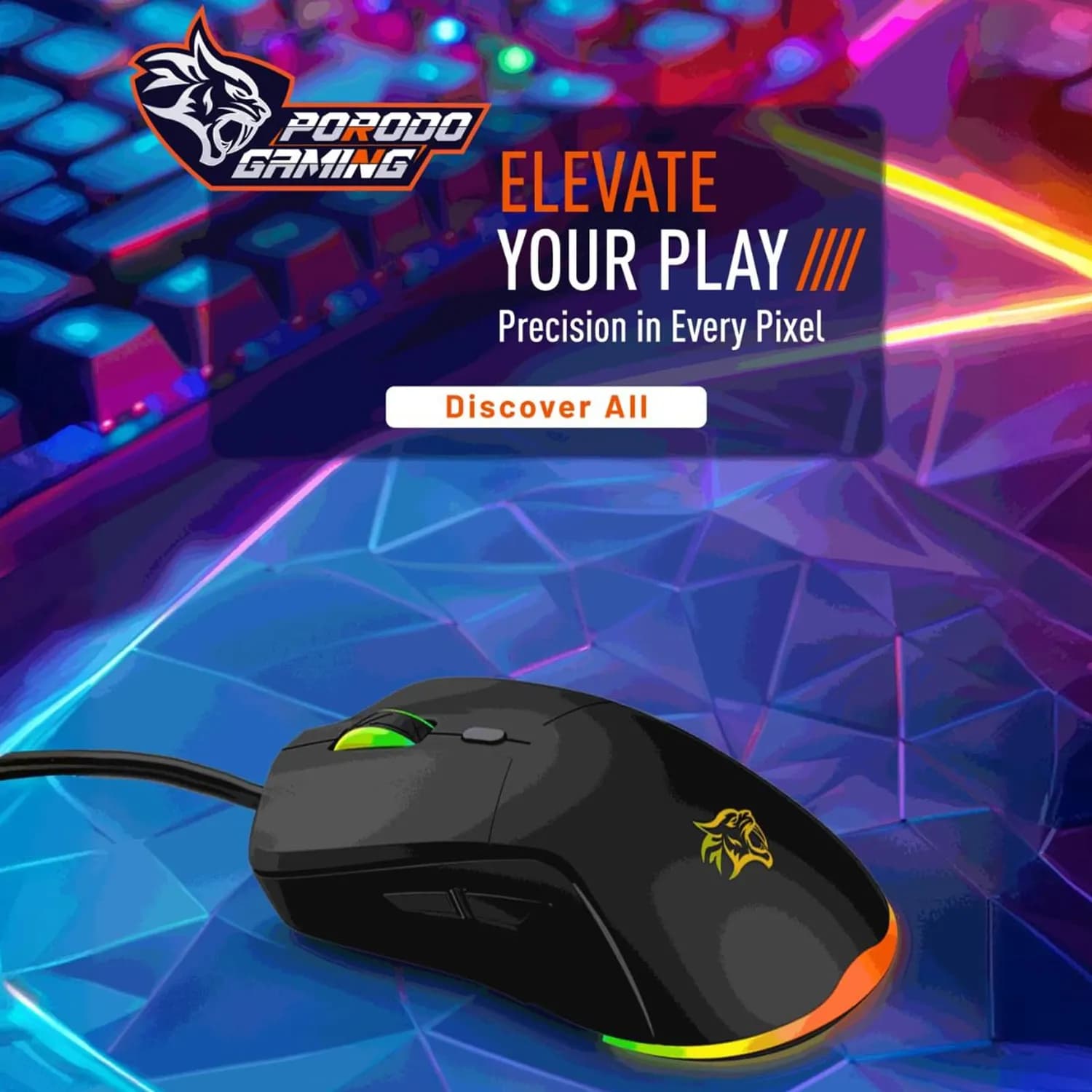 Porodo Gaming Mouse - 7200 DPI, RGB, Black 3