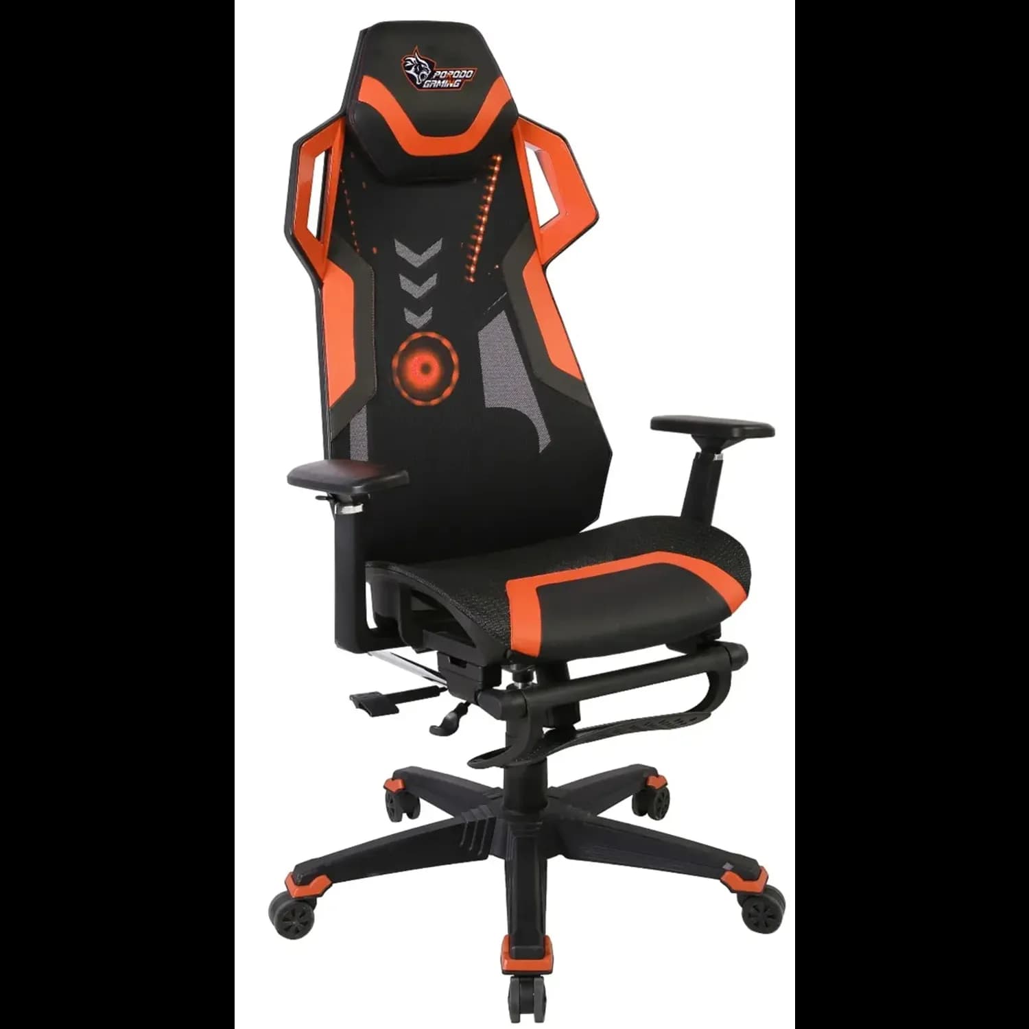 Porodo Gaming Chair - RGB Lighting, Built-in Speaker, Black/Orange 1