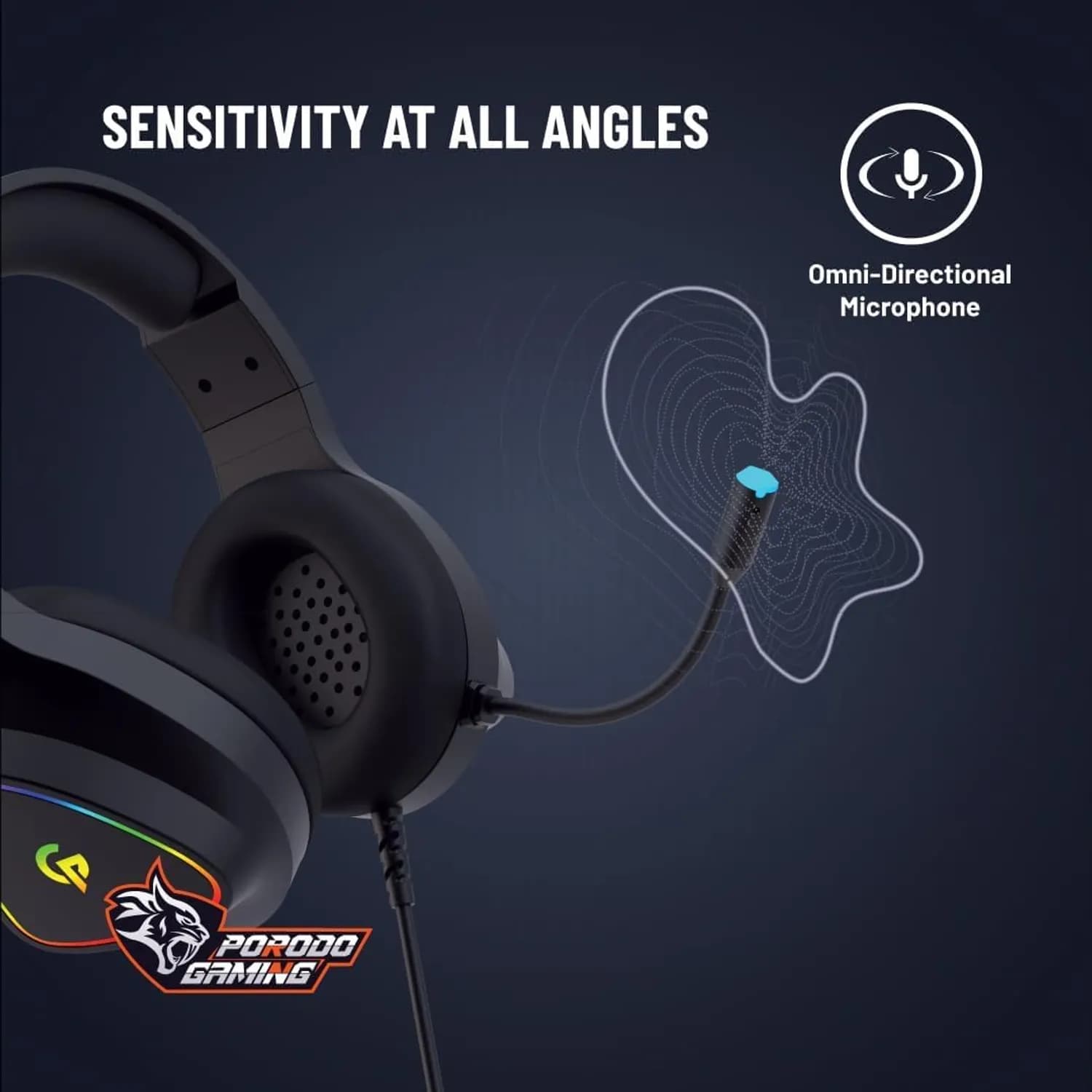 Porodo Gaming Headphones PDX4-2 - 50mm Drivers, Black 5