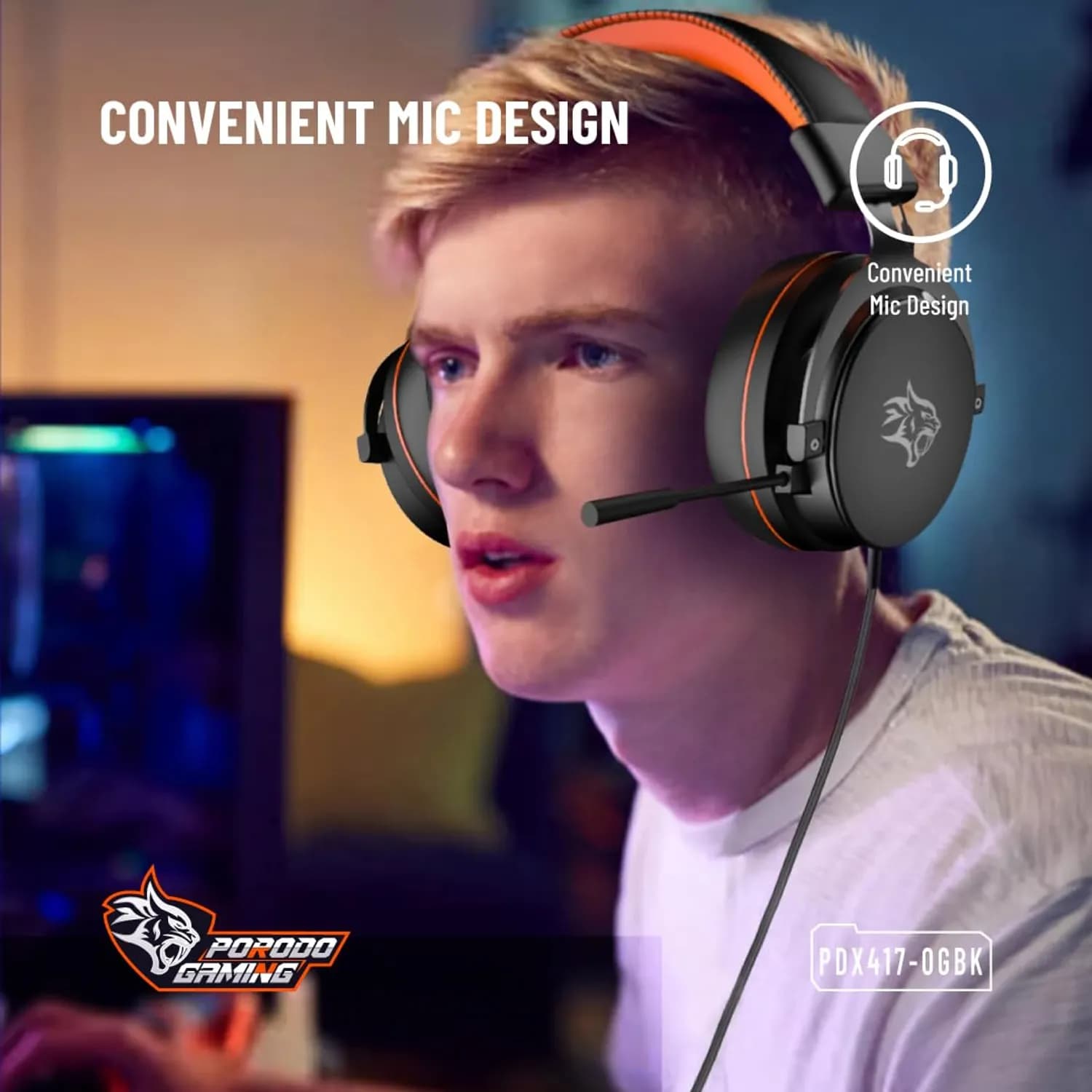 Porodo Gaming Headset PDX417 - 7.1 Surround Sound, Black 4