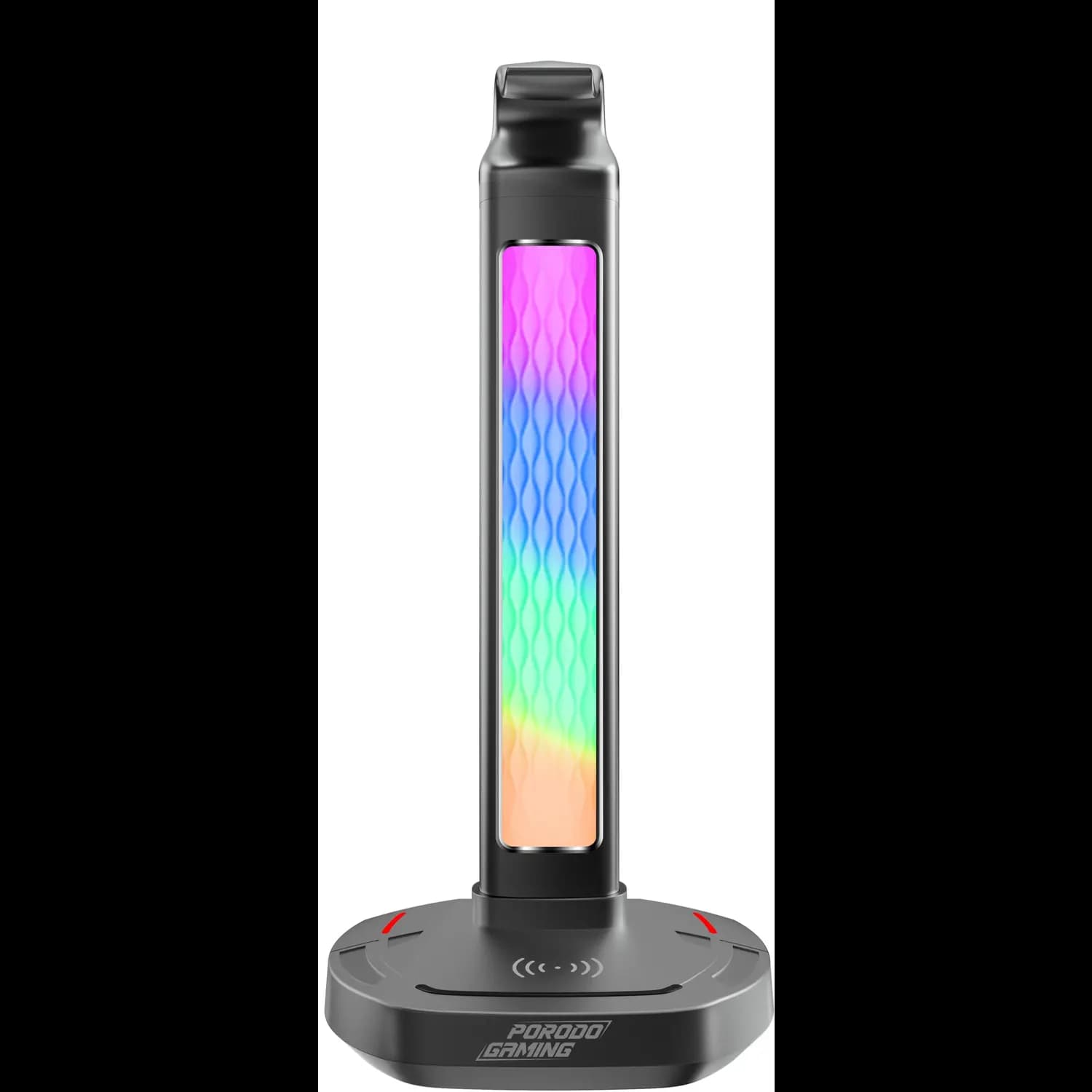 Porodo Gaming Headphone Stand - RGB Lights, Wireless Charger, Black 2