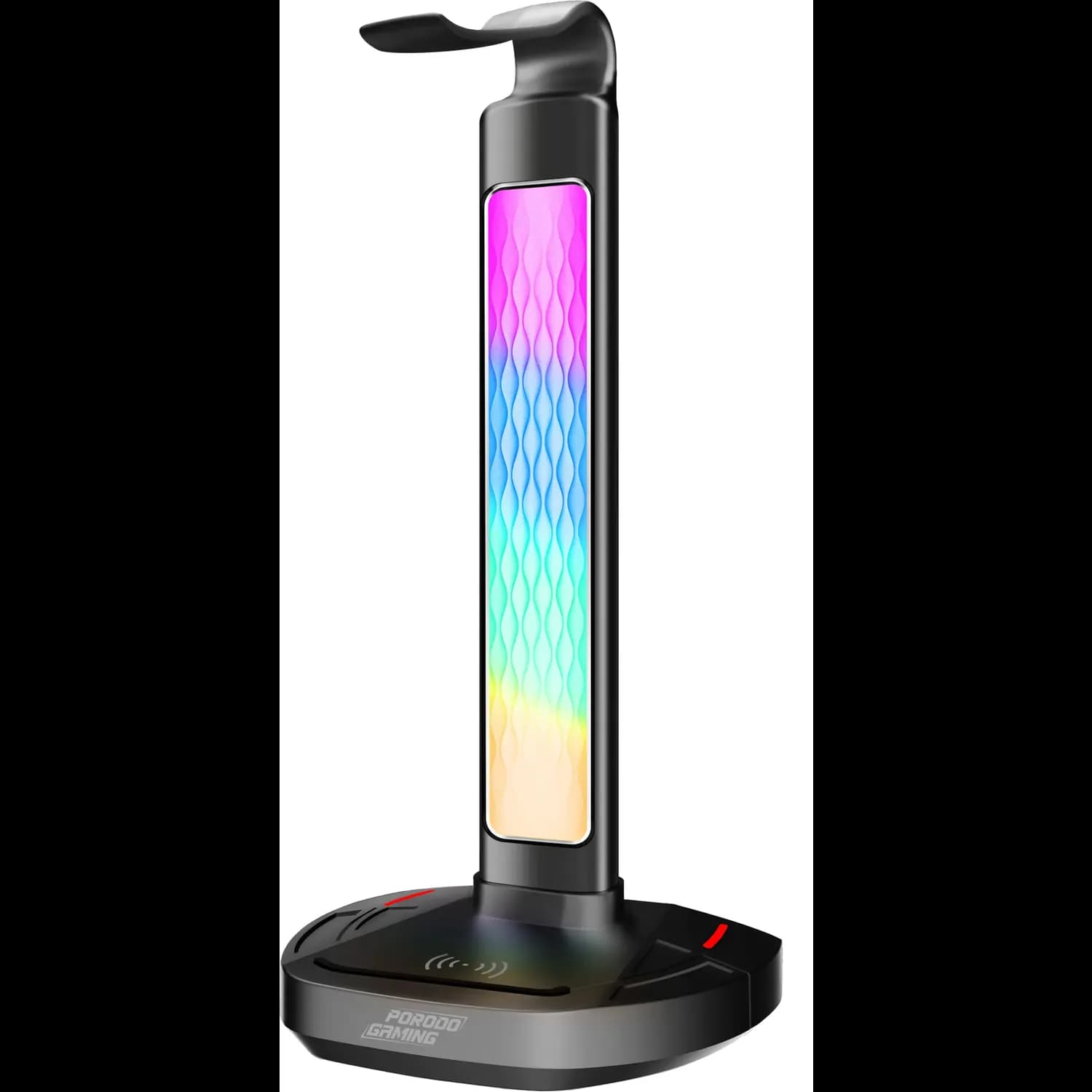 Porodo Gaming Headphone Stand - RGB Lights, Wireless Charger, Black 3