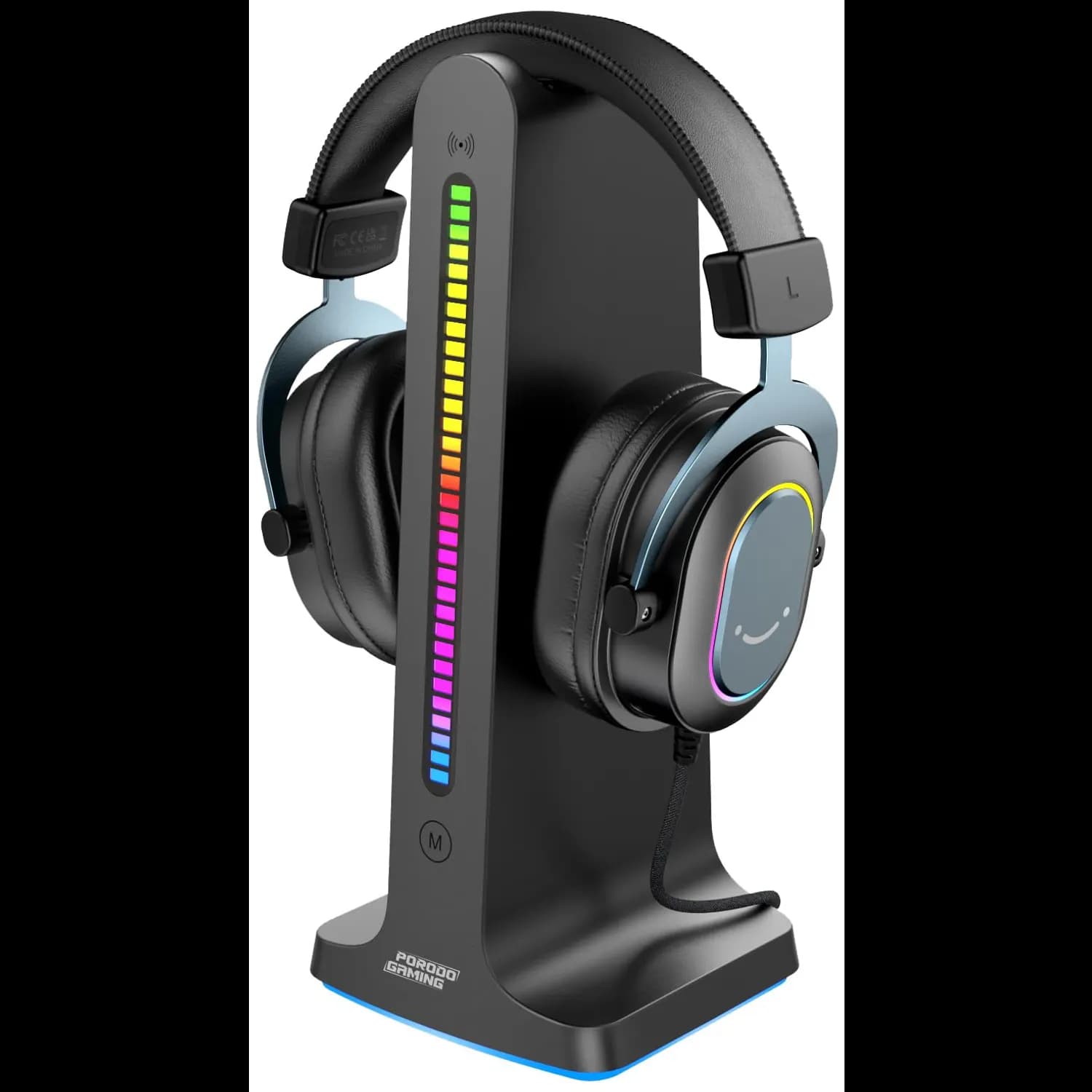Porodo Headphone Stand - RGB Sound Activated, Dual USB 2.0, Black 2