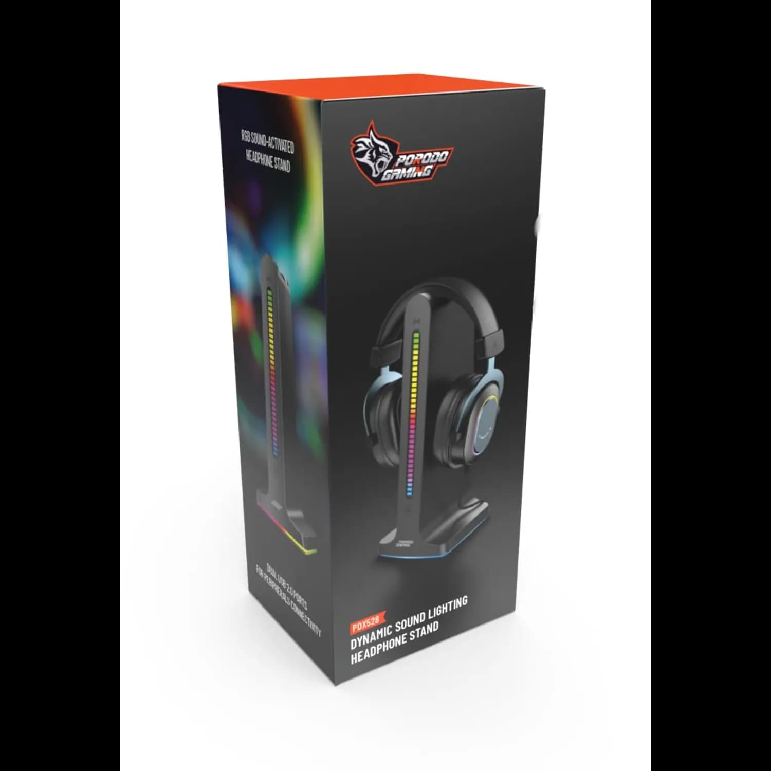Porodo Headphone Stand - RGB Sound Activated, Dual USB 2.0, Black 4