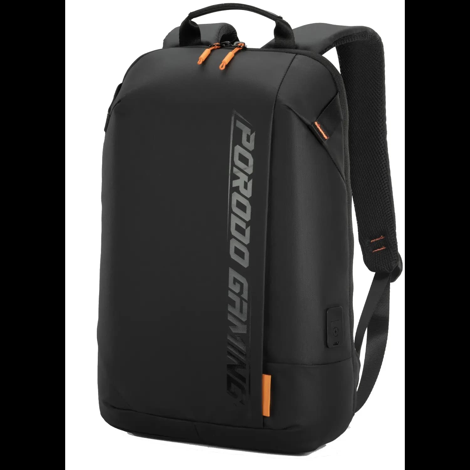 Porodo Laptop Backpack - Water-Resistant PU, USB-C Port, Black/Orange 1 Porodo Laptop Backpack - Water-Resistant PU, USB-C Port, Black/Orange 1