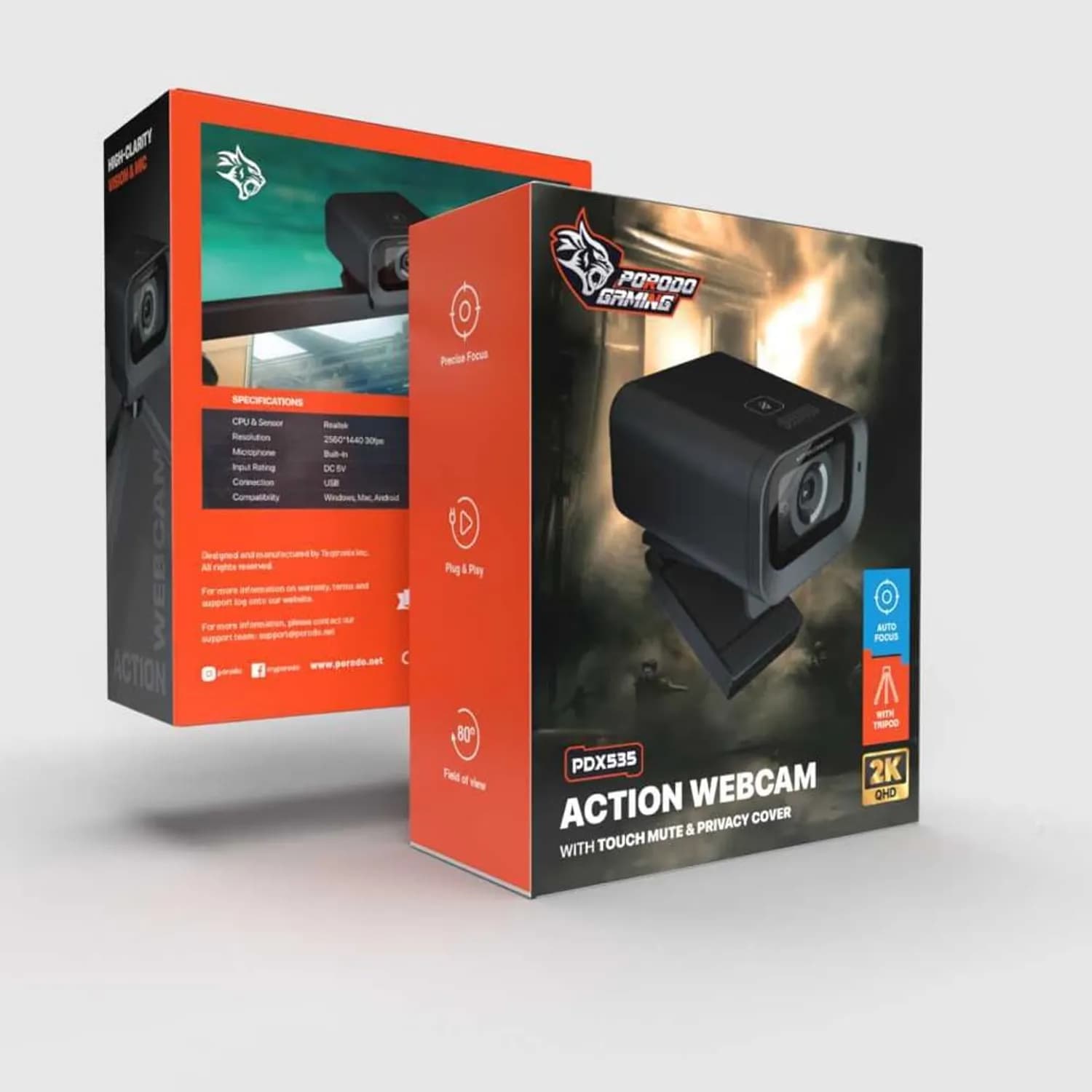 Porodo Gaming Webcam - 2K 30fps, Autofocus, Tripod, Black 5