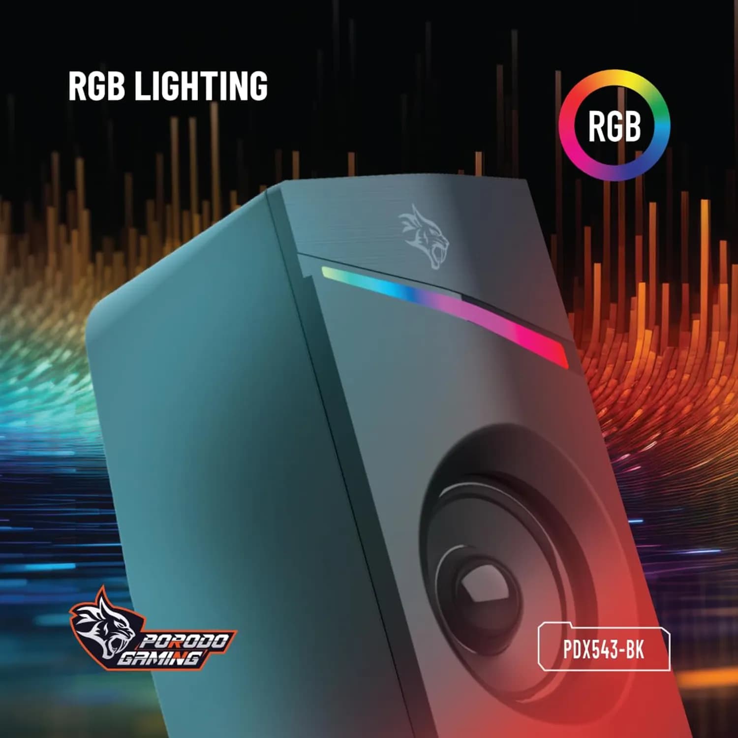 Porodo Gaming Stereo Speakers - RGB Lighting, Black 3