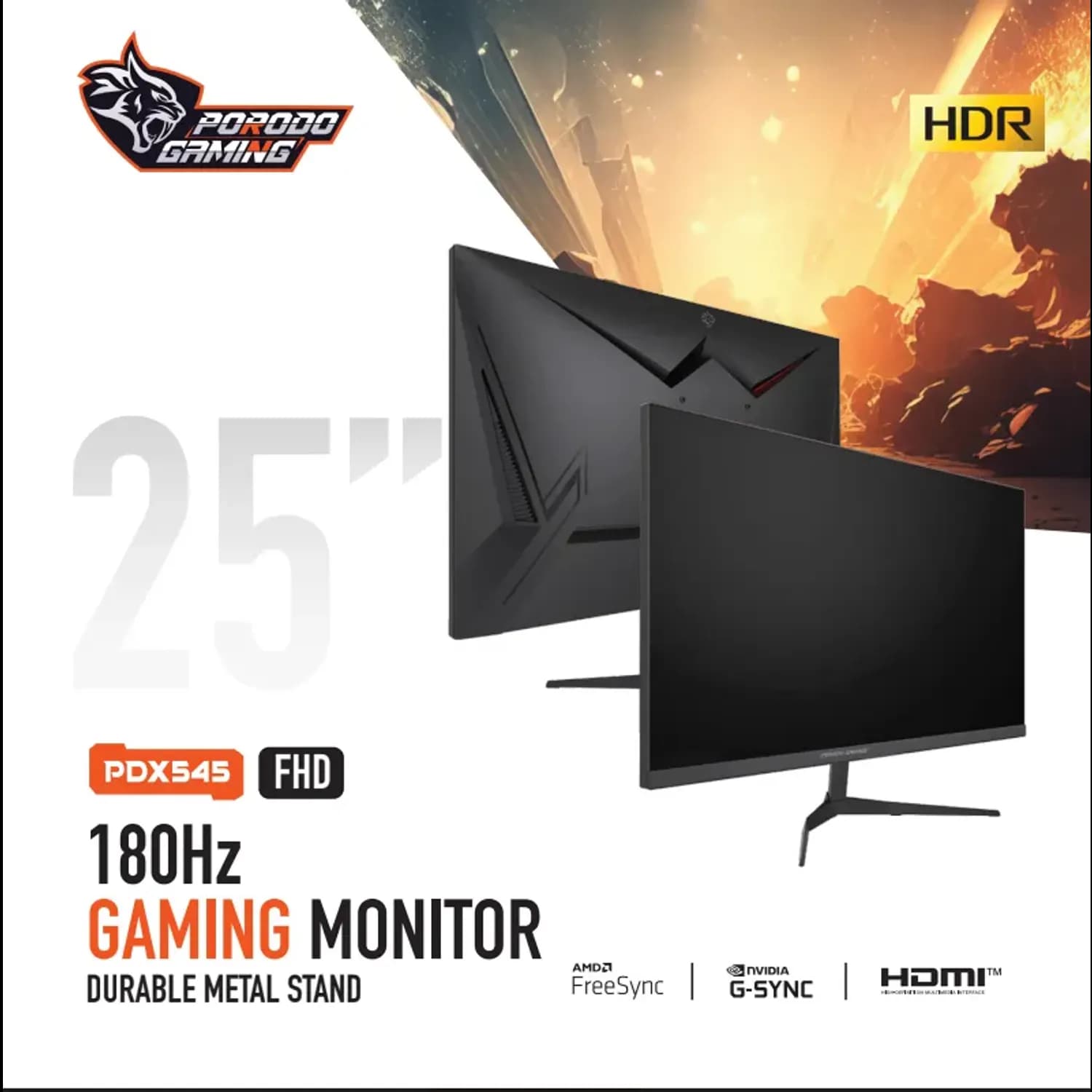 Porodo Monitor - 25" Gaming, Black 3