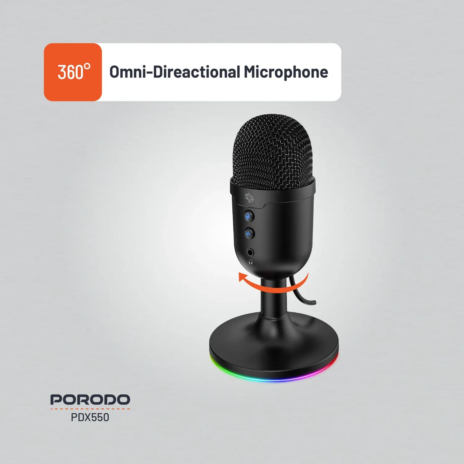 Porodo USB Gaming Microphone - Omni-Directional, Black 3