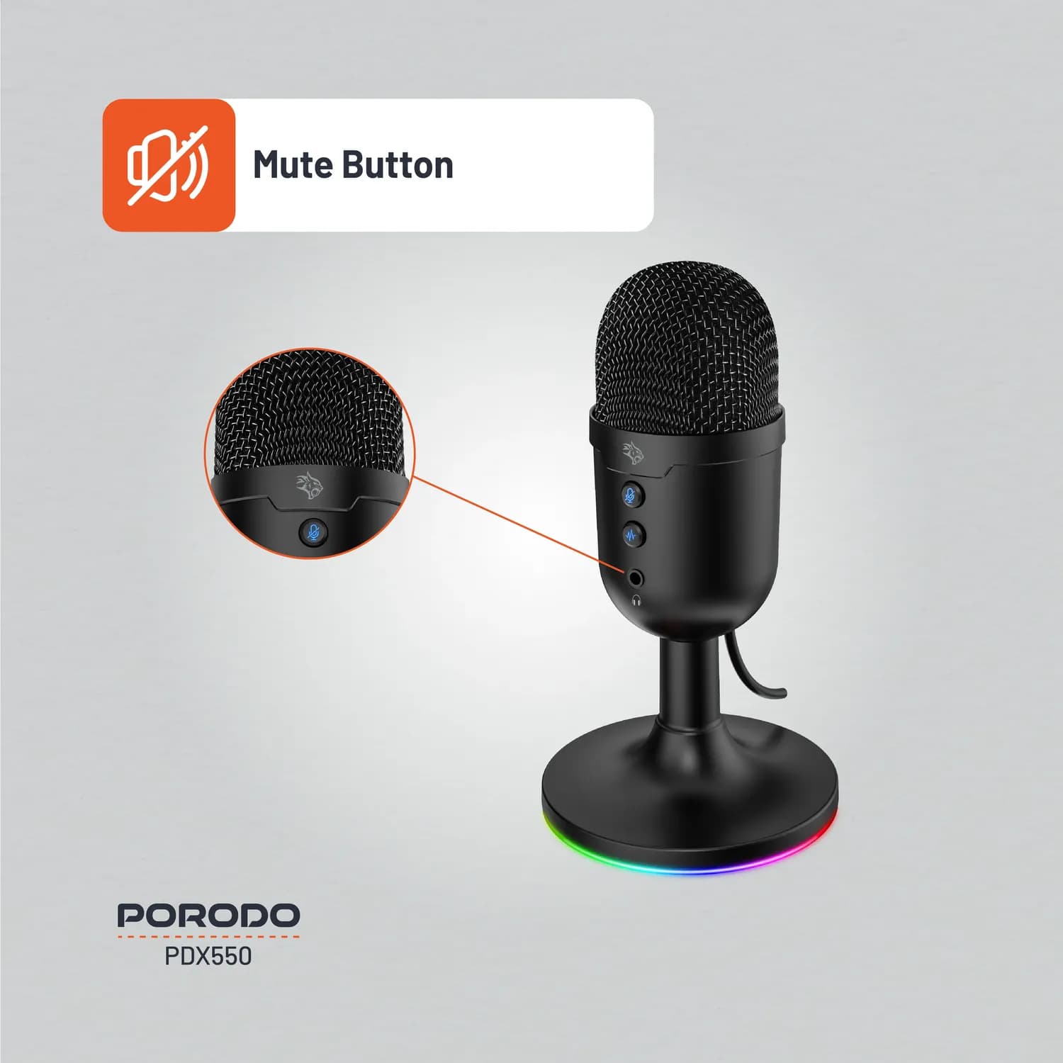 Porodo USB Gaming Microphone - Omni-Directional, Black 4