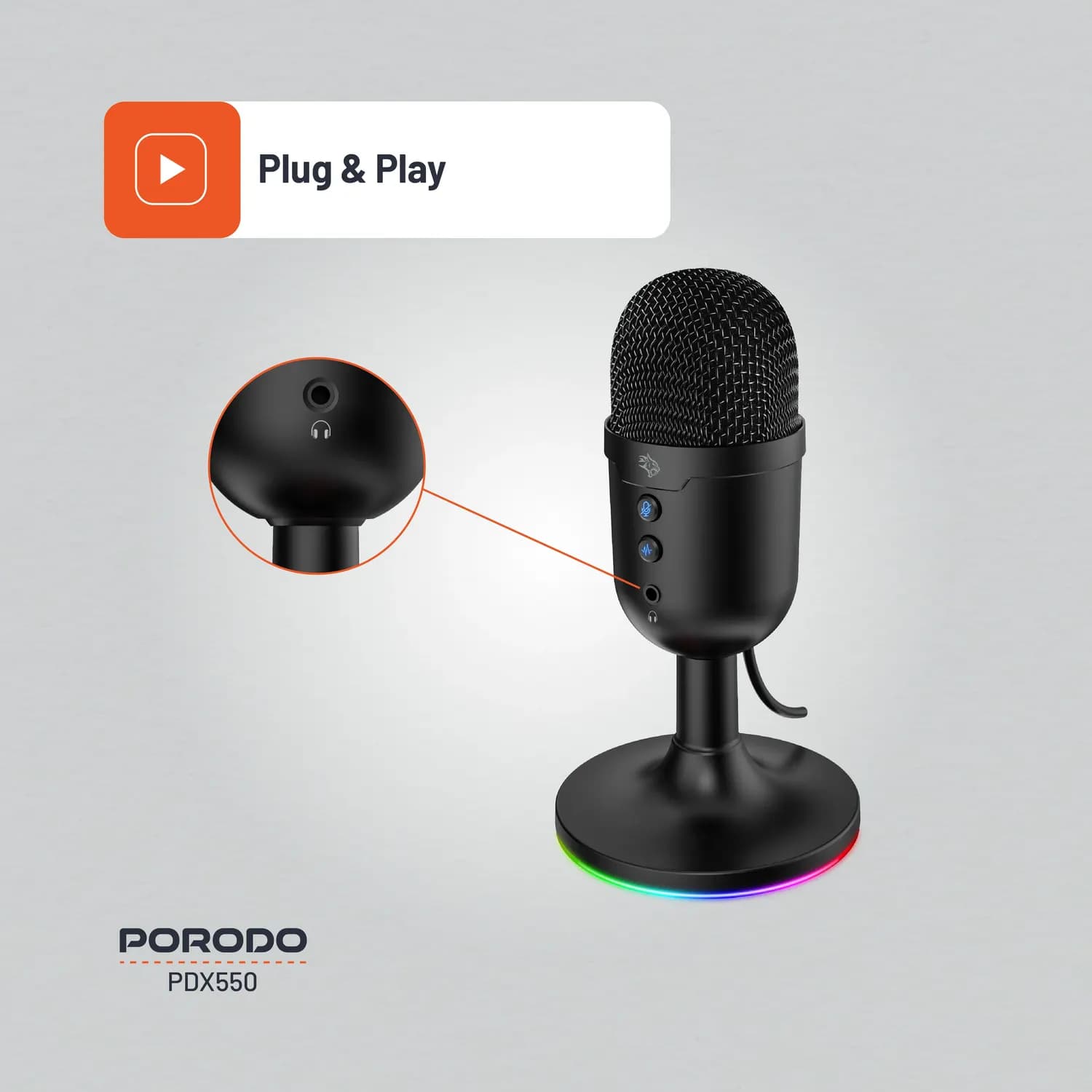 Porodo USB Gaming Microphone - Omni-Directional, Black 5