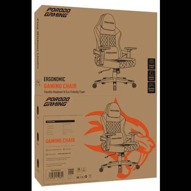 Porodo Gaming Chair - Ergonomic, Adjustable, Black & Orange 2