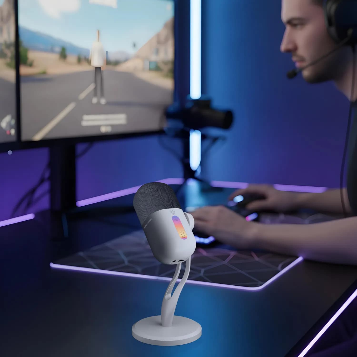 Porodo Gaming Condenser Microphone - USB-C, RGB Light, White — Titanium White 2