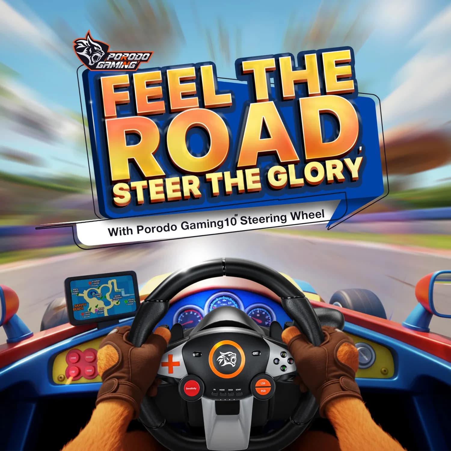 Porodo Gaming Racing Wheel - 270° Steering Wheel with Pedals and Gear Lever 2