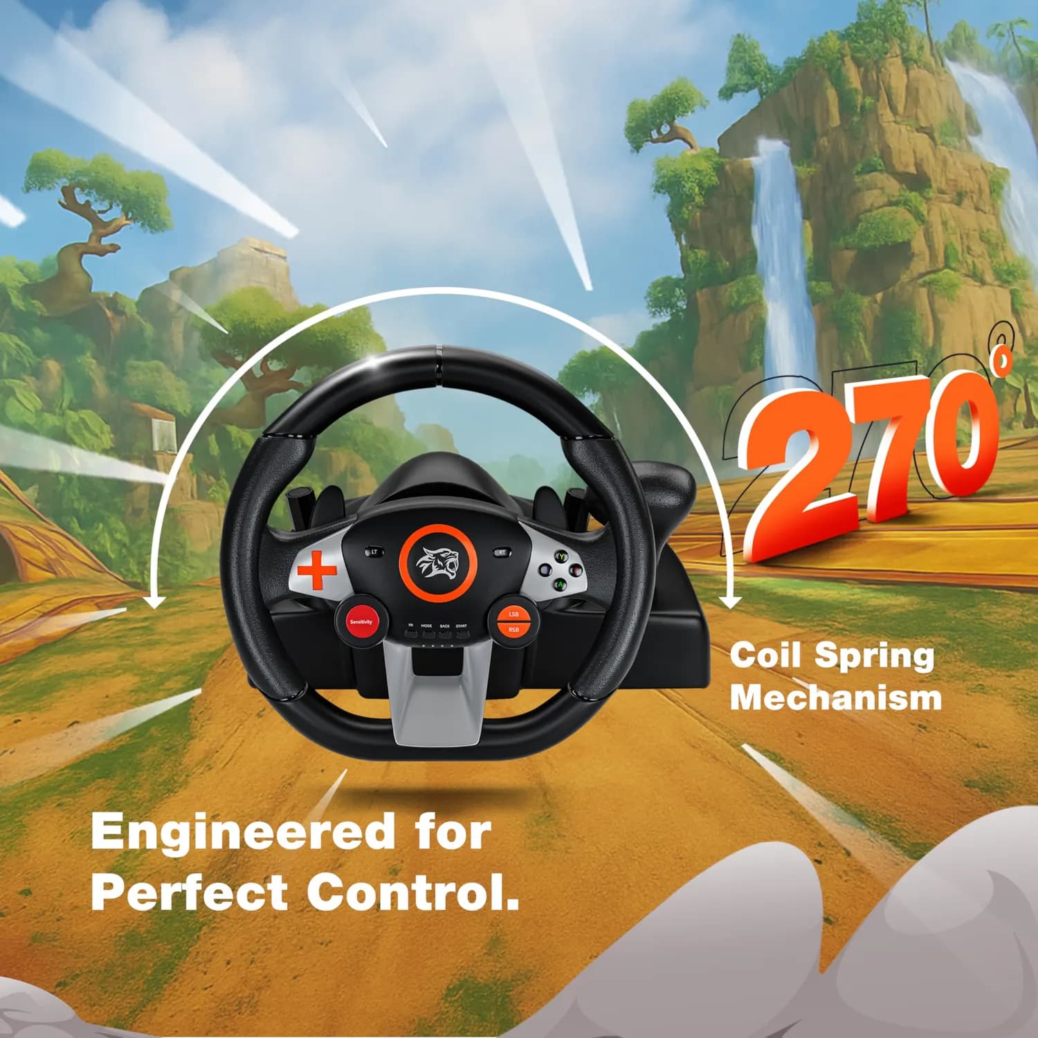 Porodo Gaming Racing Wheel - 270° Steering Wheel with Pedals and Gear Lever 3