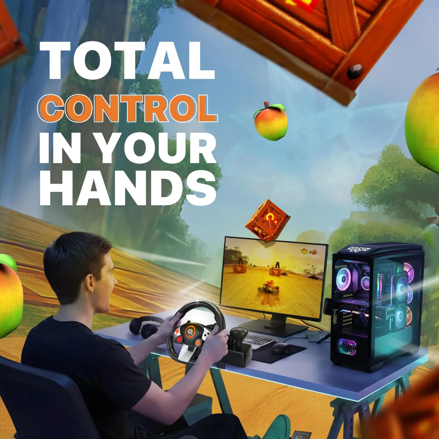 Porodo Gaming Racing Wheel - 270° Steering Wheel with Pedals and Gear Lever 4