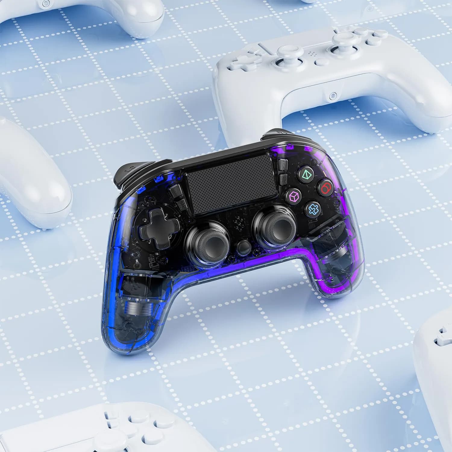 Porodo PS4 Gaming Controller - 900mAh, RGB Lights, Black 4