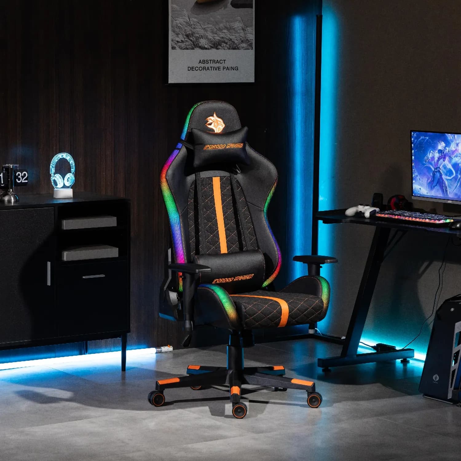 Porodo Gaming Chair - Ergonomic RGB, Built-In Speakers, Black 2