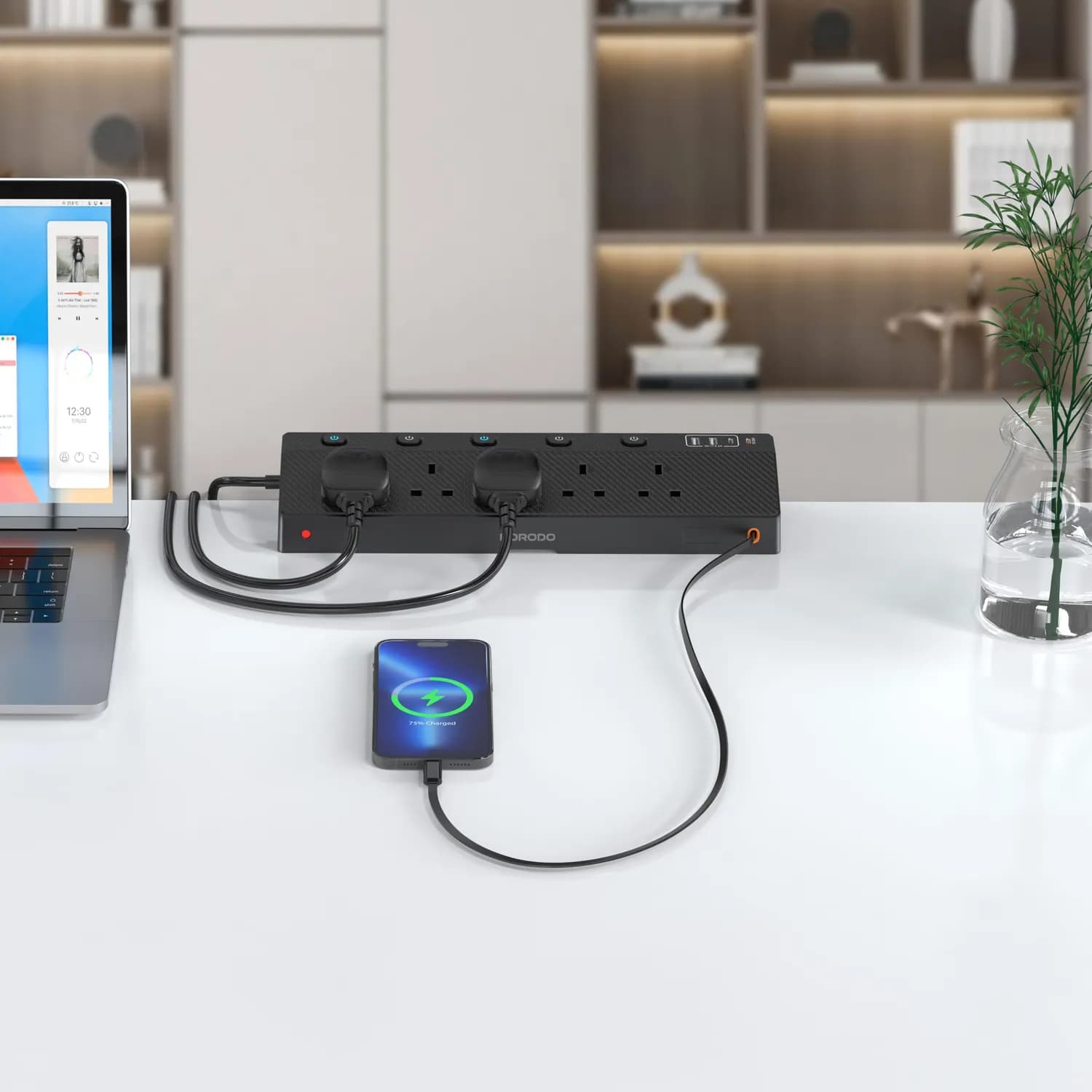 Porodo Power Strip - 3250W, 5 AC & 4 USB Ports, Desk Clamp 2