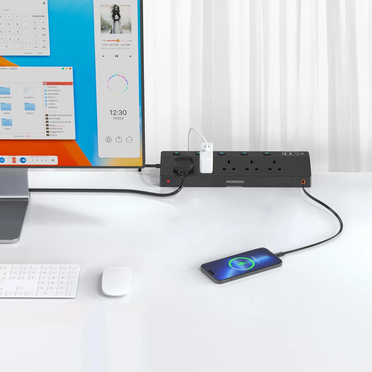 Porodo Power Strip - 3250W, 5 AC & 4 USB Ports, Desk Clamp 3