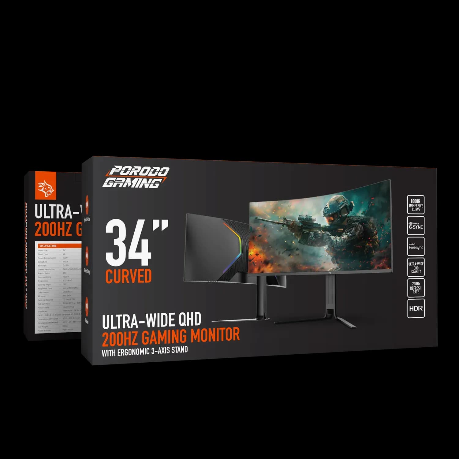Porodo Gaming Monitor - 34" Curved Ultra-Wide QHD 200Hz, Black 5