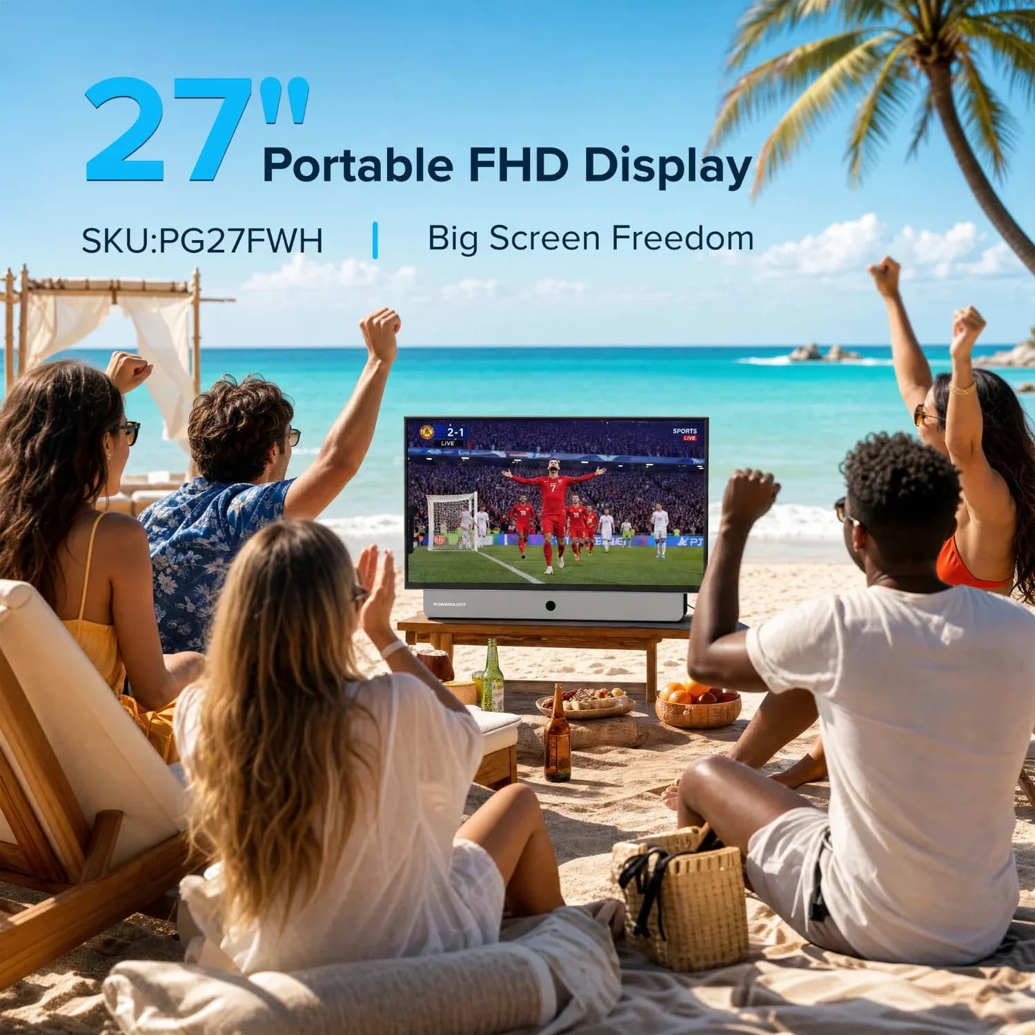 Powerology Portable Smart TV - 27 Inch FHD, Android, 7H Battery 2