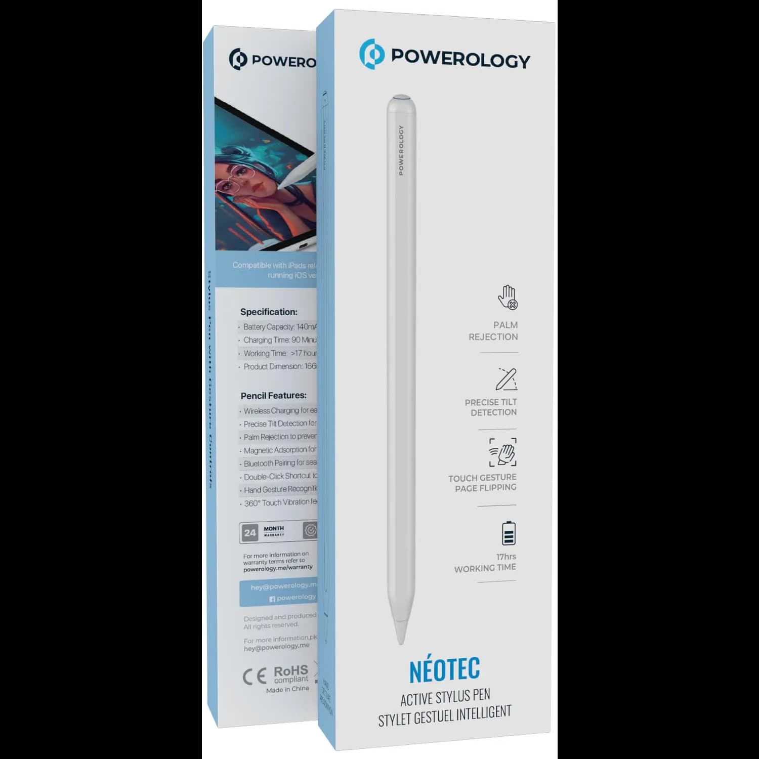 Powerology Active Stylus Pen Néotec - Wireless Charging, Gesture Control, White 3