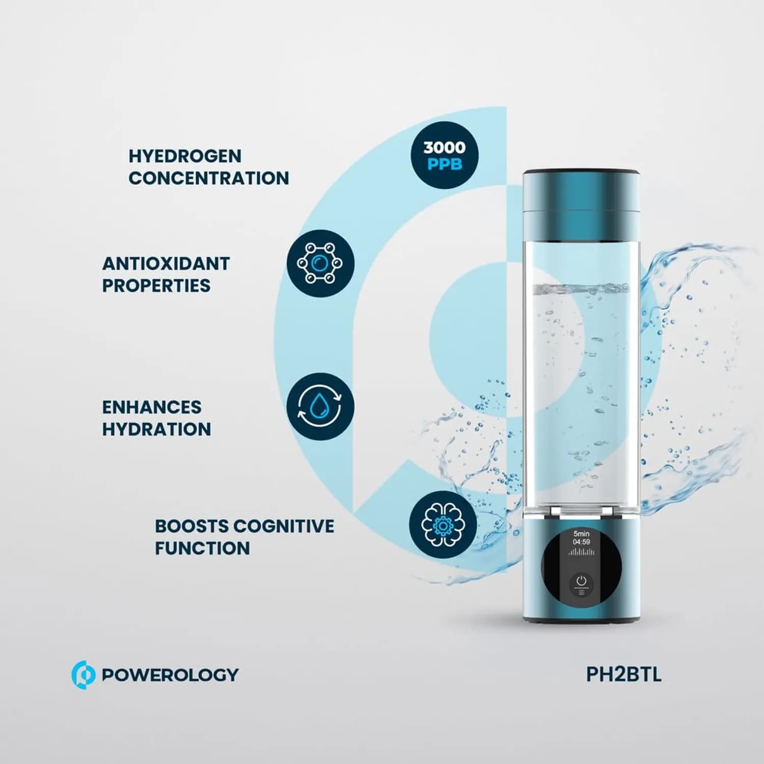 Powerology Hydrogen-Rich Water Generator - OLED Display, 280ml 3
