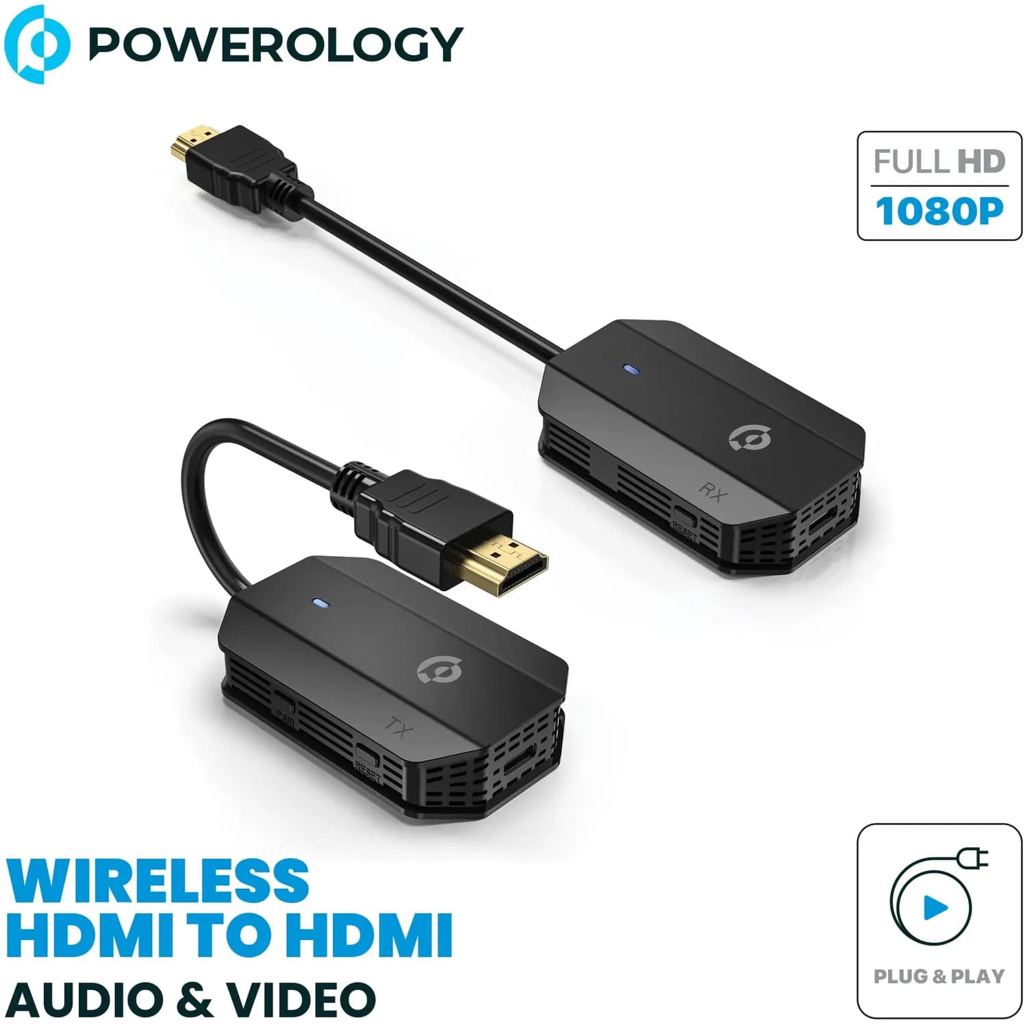Powerology Wireless HDMI Transmitter and Receiver - 1080p 60Hz, Black 2