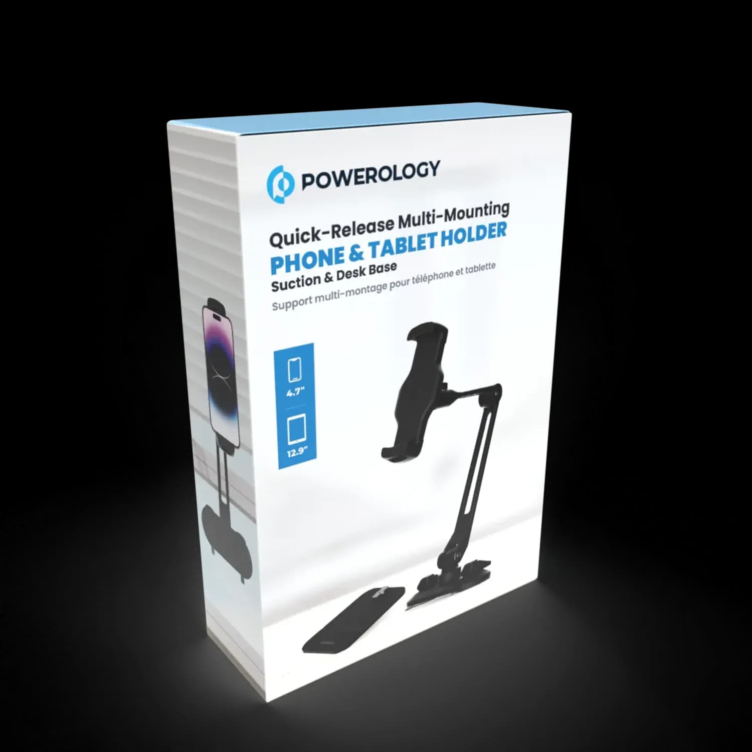 Powerology Phone & Tablet Holder - Quick-Release, Suction & Desk Base, Black 5