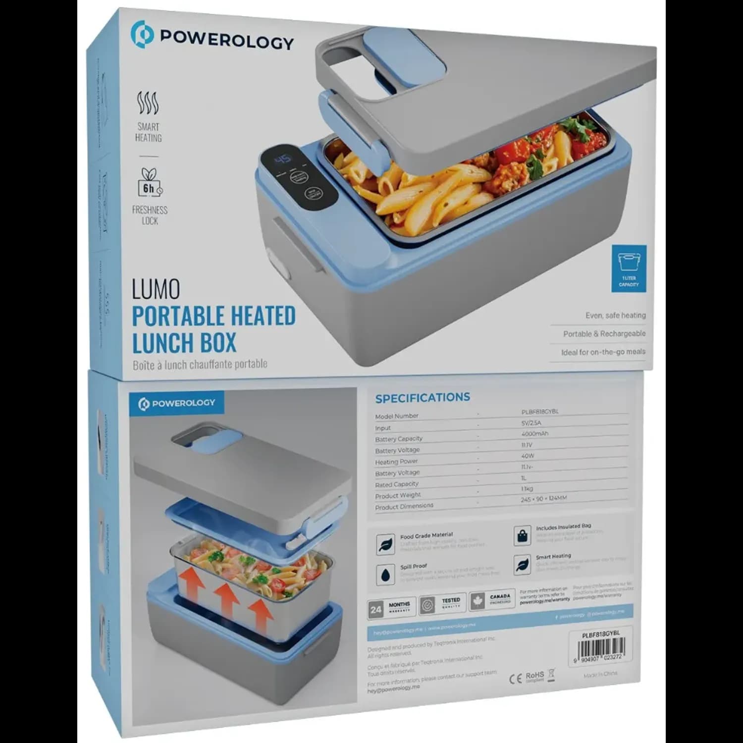 Powerology Heated Lunch Box Lumo - 1L, Gray Blue 3