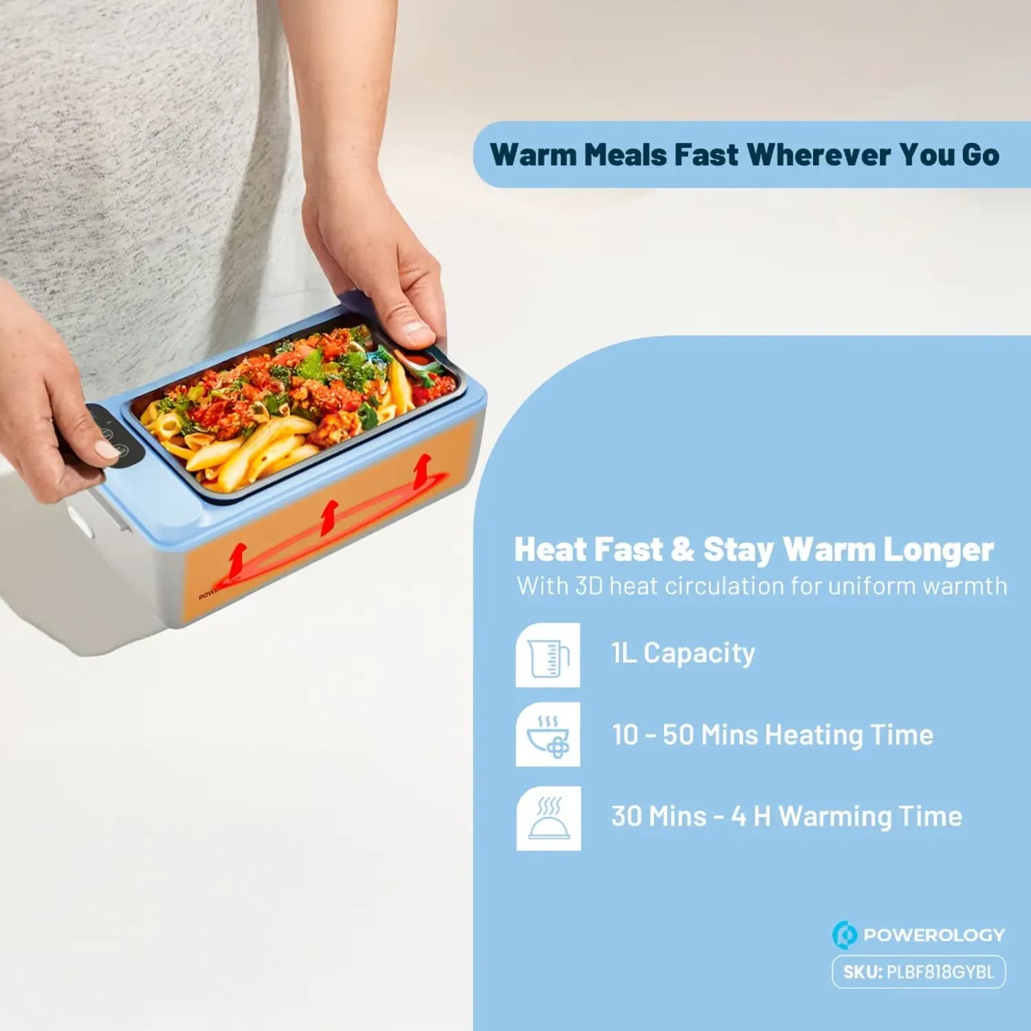 Powerology Heated Lunch Box Lumo - 1L, Gray Blue 5