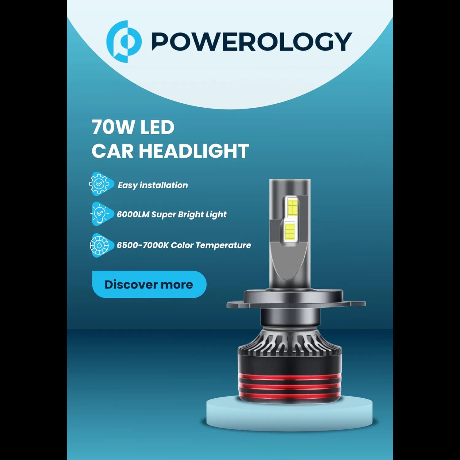 Powerology LED Headlight Bulbs - 70W 6000LM 7000K, H4 3
