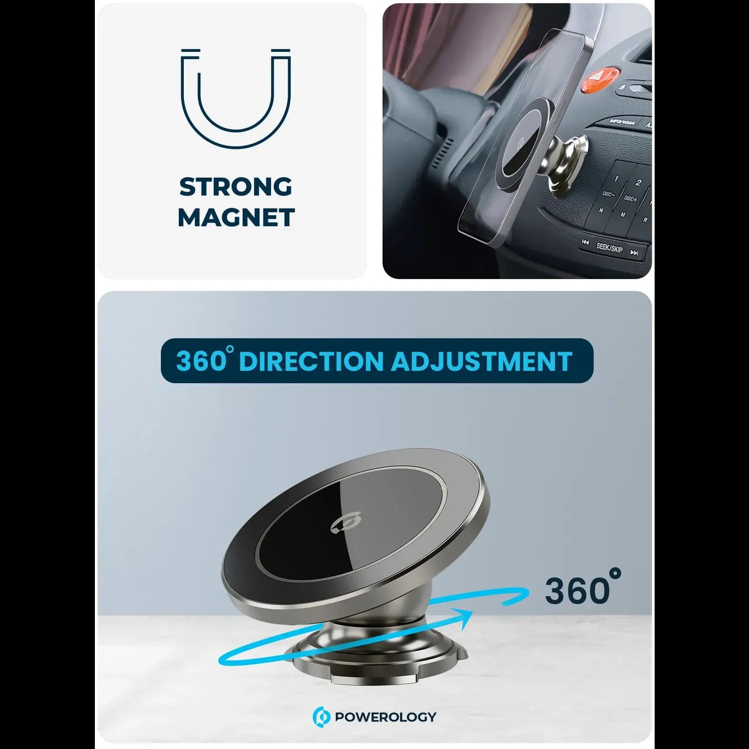 Powerology Car Mount - Magsafe Magnetic, Titanium 4