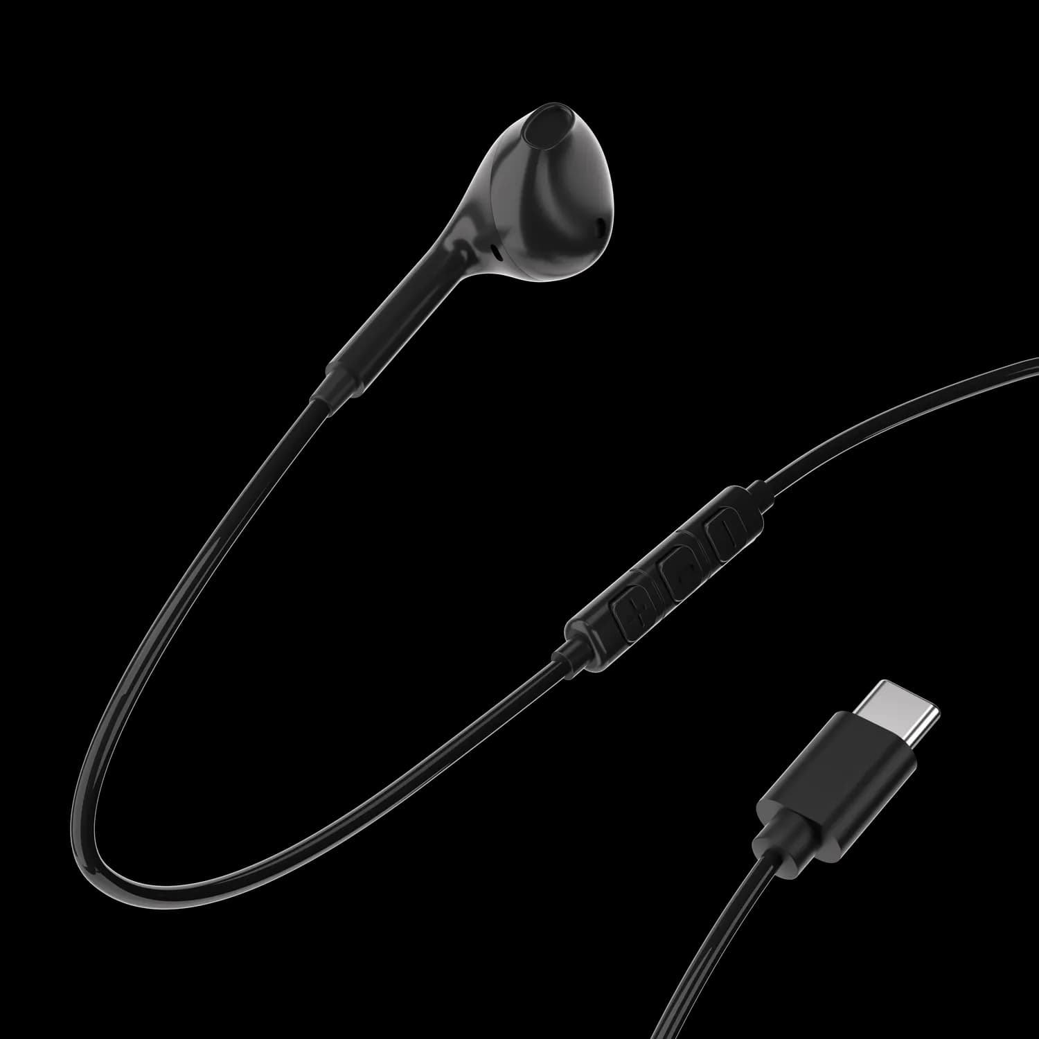 Powerology Mono Earphone - Type-C Connector, Black — Black 2