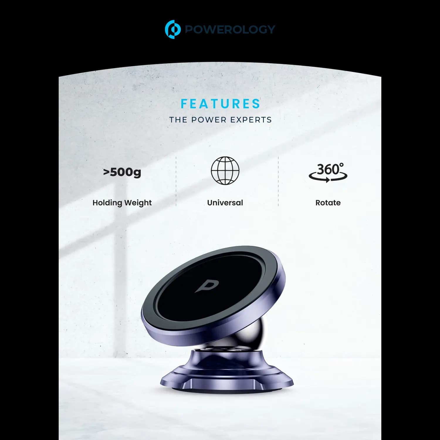 Powerology Magnetic Dash Mount - Heavy-Duty, Purple — Black 4