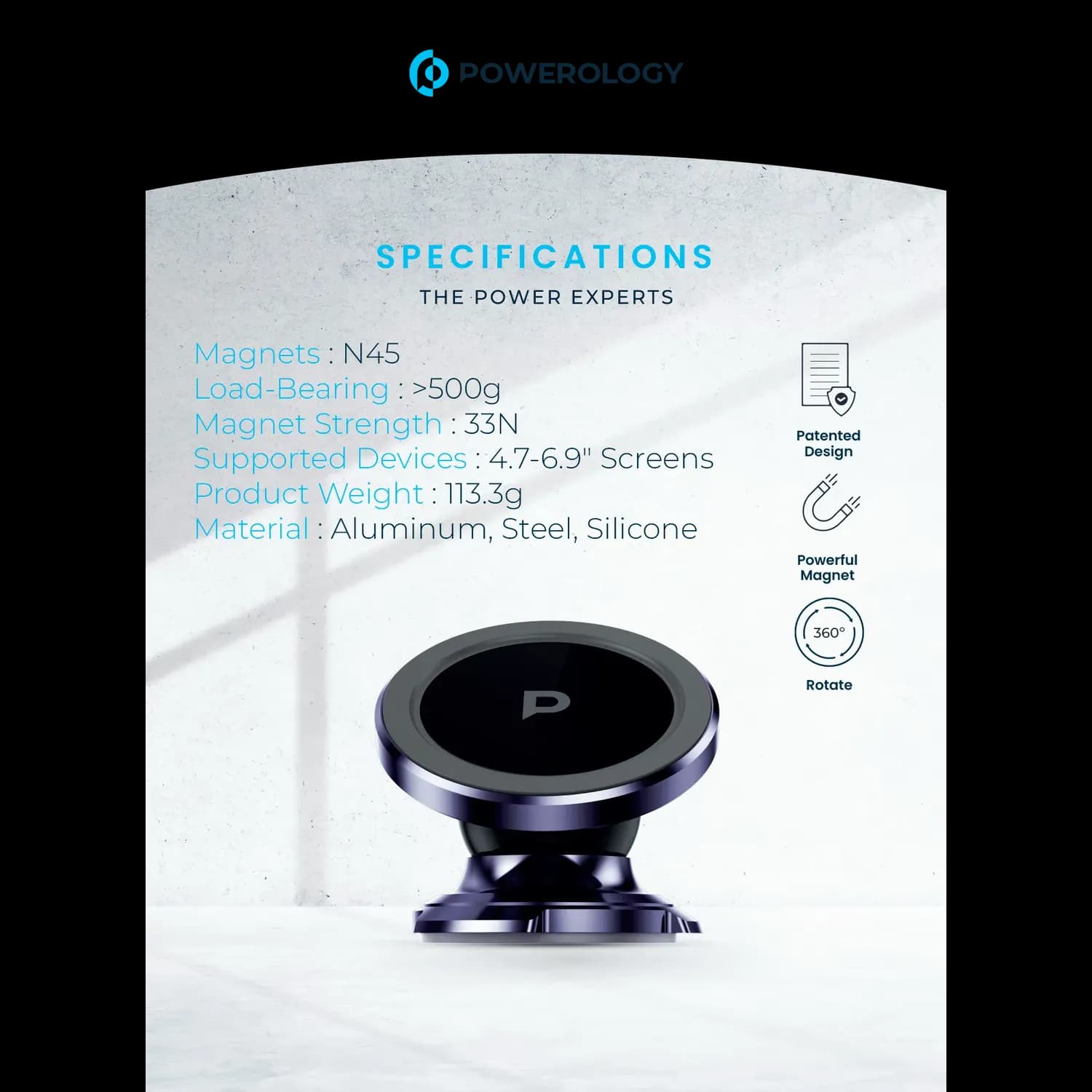 Powerology Magnetic Dash Mount - Heavy-Duty, Purple — Black 6