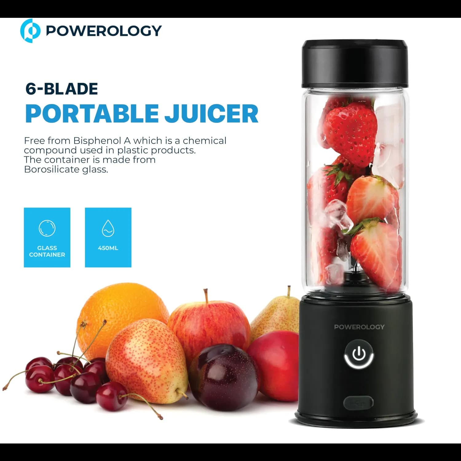Powerology Portable Blender Juicer - 450mL, 126W, Black 2