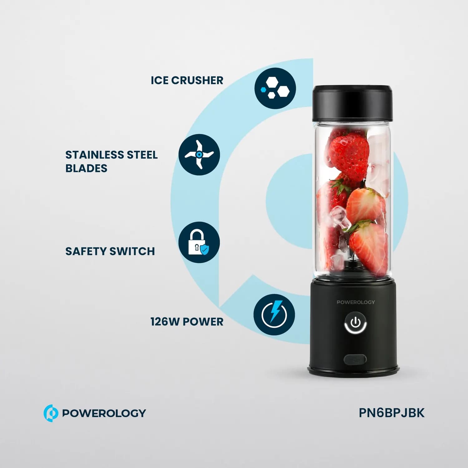 Powerology Portable Blender Juicer - 450mL, 126W, Black 4