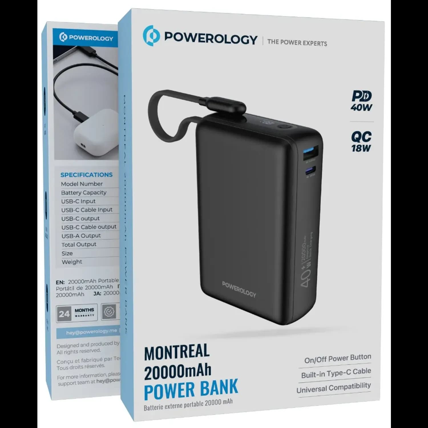 Powerology Power Bank Montreal - 20000mAh, Black 5